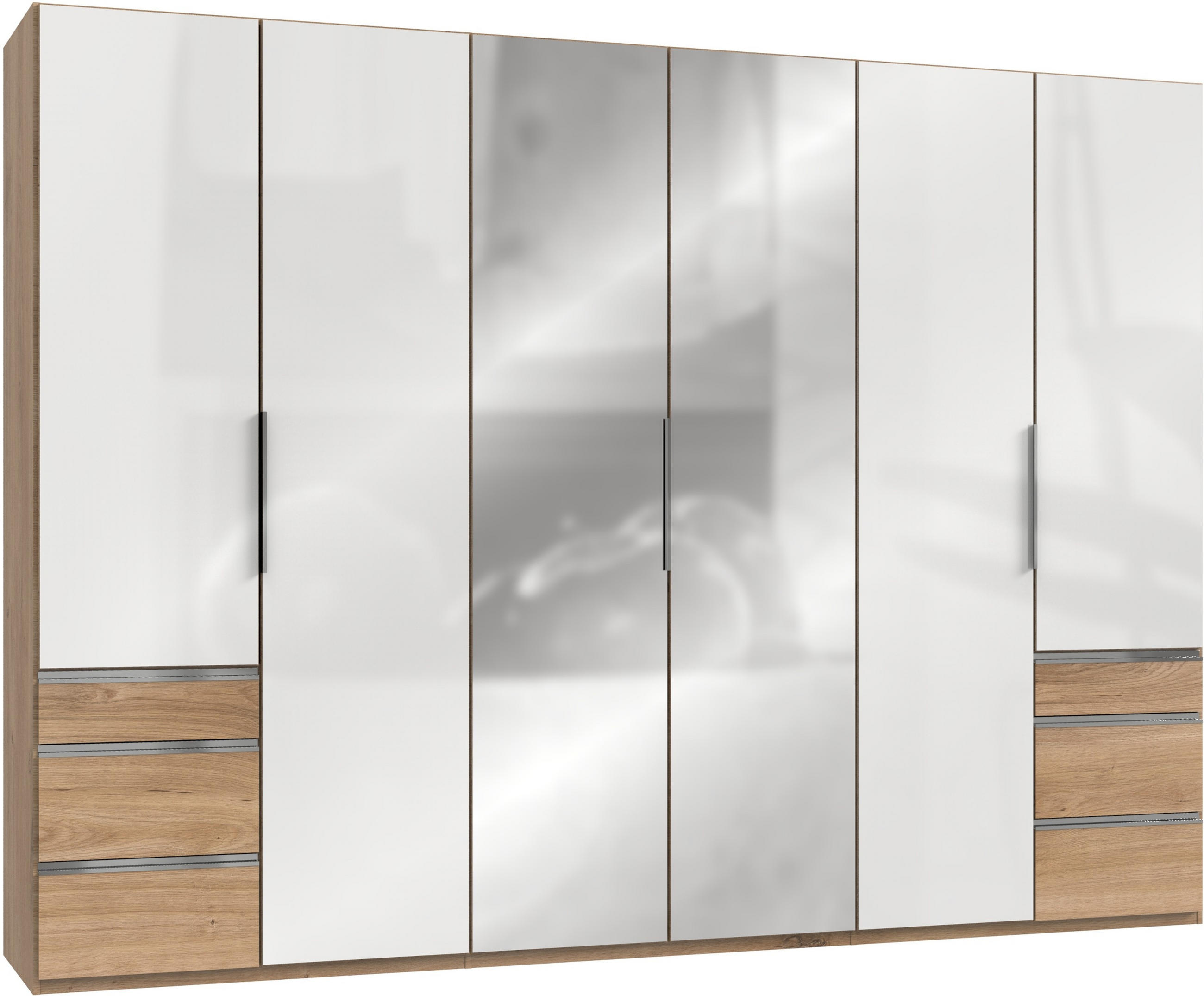 DREHTÜRENSCHRANK in Weiss, Eichefarben  - Chromfarben/Weiss, Modern, Glas/Holzwerkstoff (300/216/58cm) - MID.YOU