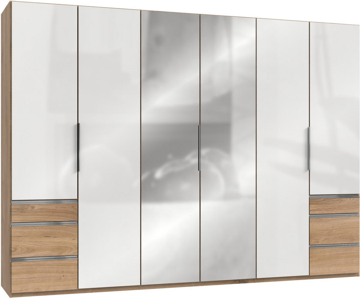 DREHTÜRENSCHRANK in Weiss, Eichefarben  - Chromfarben/Weiss, Modern, Glas/Holzwerkstoff (300/216/58cm) - MID.YOU