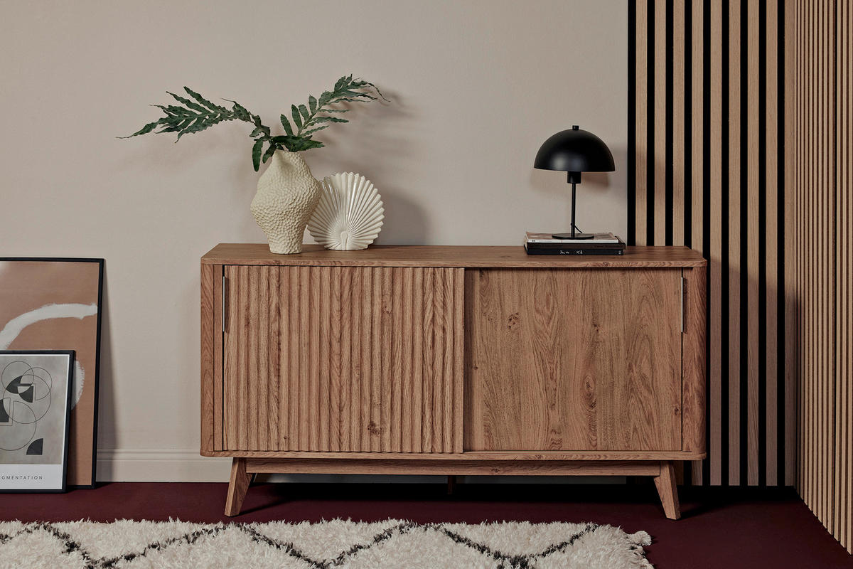 SIDEBOARD 148/76/39,8 cm  in Eichefarben  - Eichefarben/Alufarben, Modern, Holzwerkstoff/Metall (148/76/39,8cm) - MID.YOU