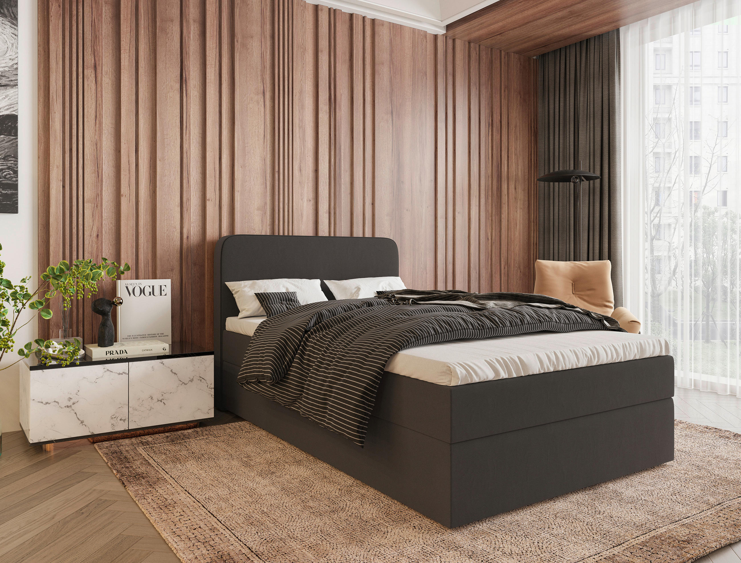 BOXBETT 120/200 cm,  in Anthrazit, H3 = fest  - Anthrazit/Schwarz, MODERN, Holz/Kunststoff (120/200cm) - MID.YOU