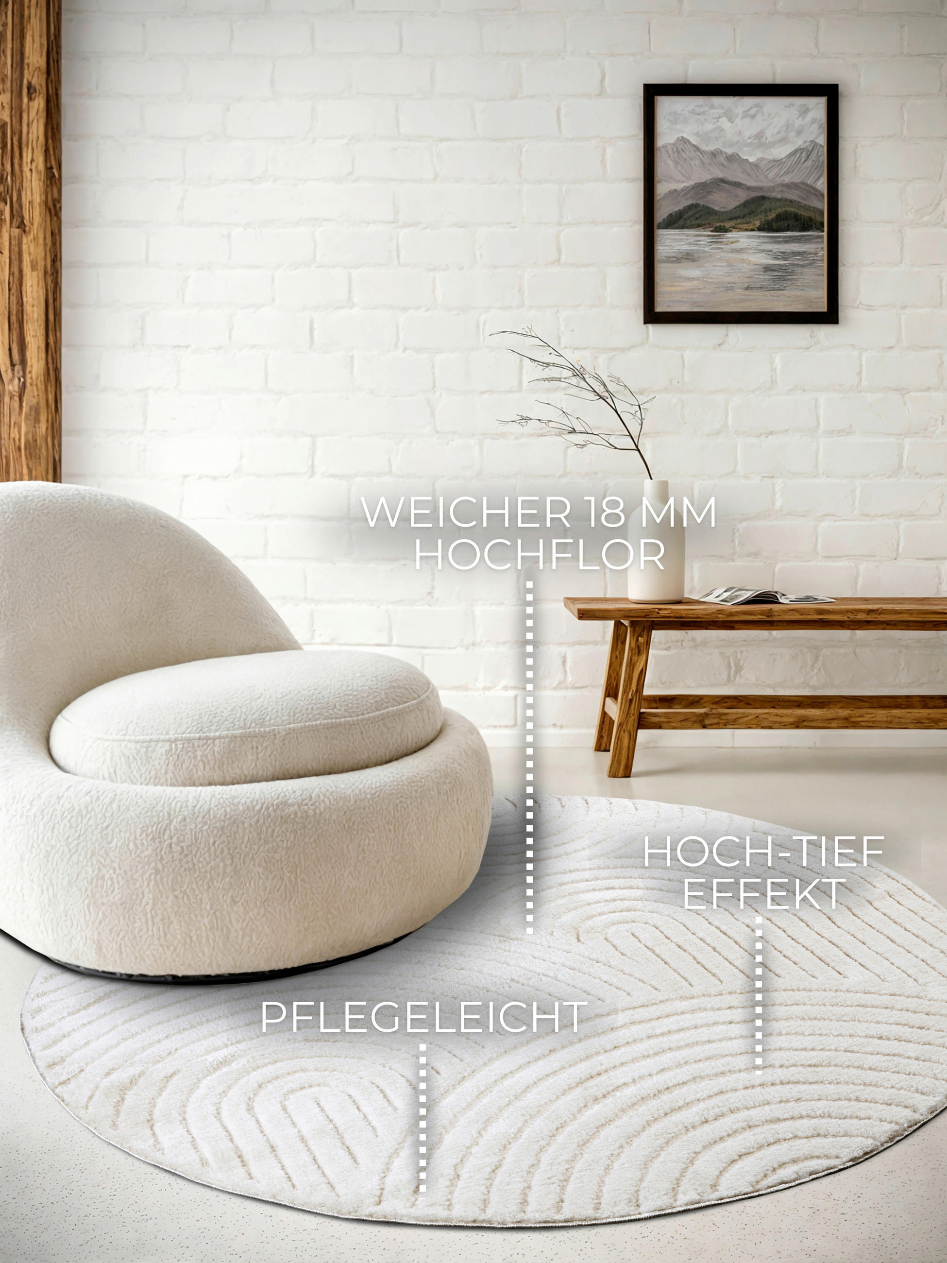 HOCHFLORTEPPICH 160 cm New York Weiß  - Weiß, Basics, Kunststoff/Textil (160cm) - Elle Decoration