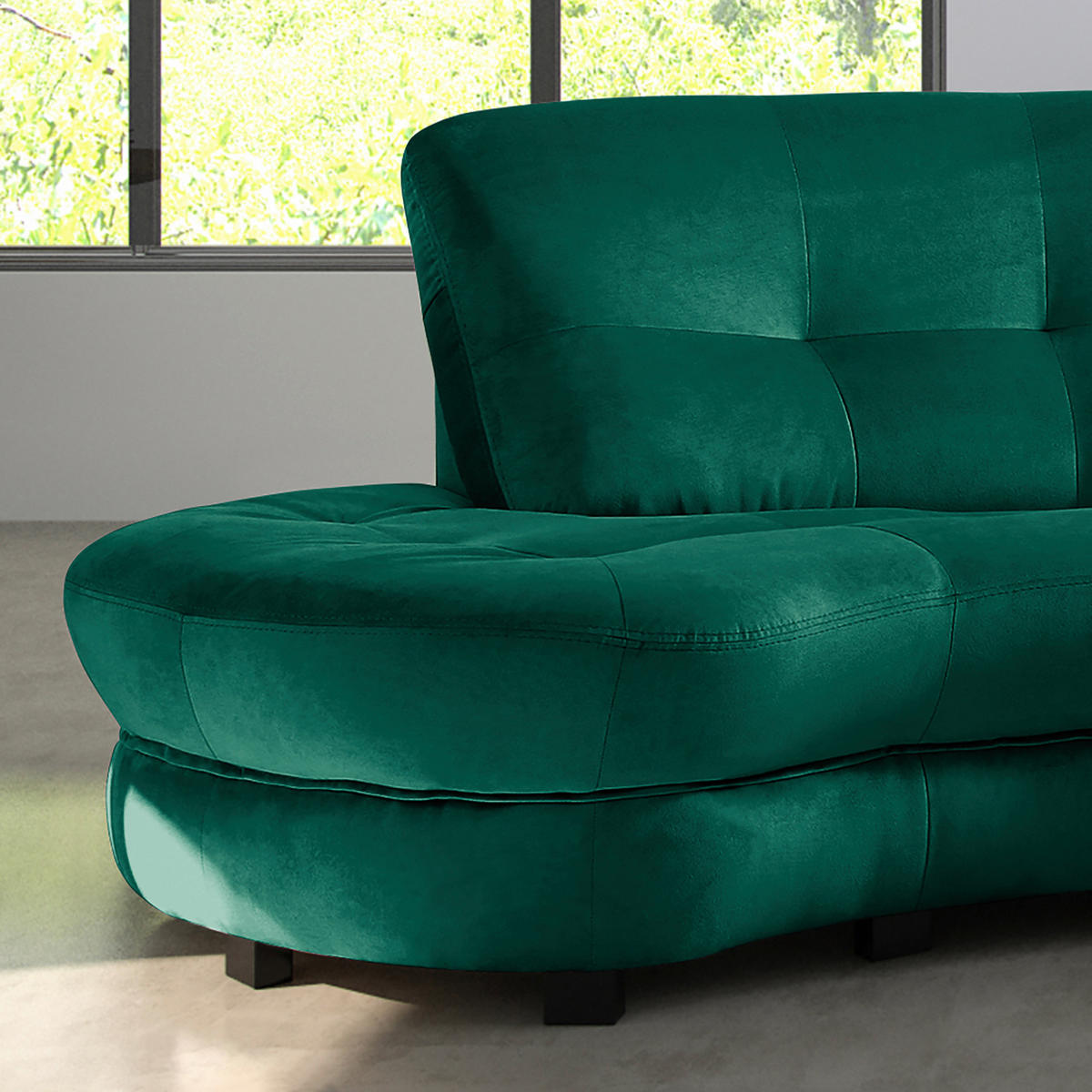 ECKSOFA Ottomane links, Rundform  BRETANIA Dunkelgrün Samt  - Dunkelgrün/Schwarz, Design, Kunststoff/Textil (113/300cm) - Livetastic