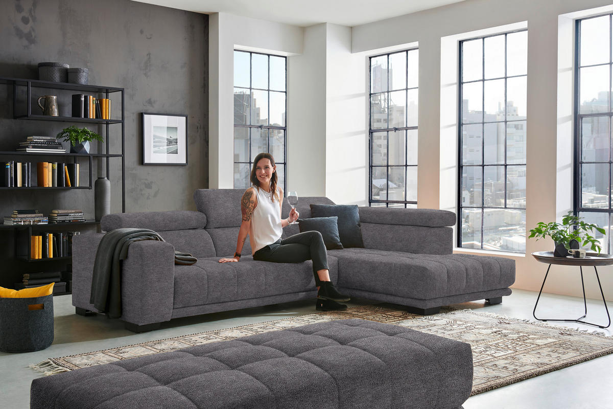 ECKSOFA in Mikrofaser Grau  - Schwarz/Grau, Design, Textil/Metall (301/207cm) - Xora