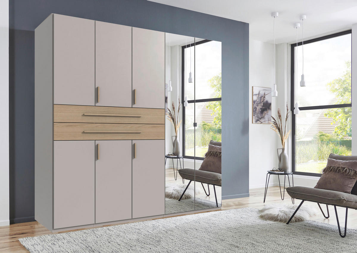 OMARA ZA OBLAČILA, barve hrasta, kašmir  - kašmir/barve hrasta, Design, steklo/leseni material (225/208/65cm) - Carryhome