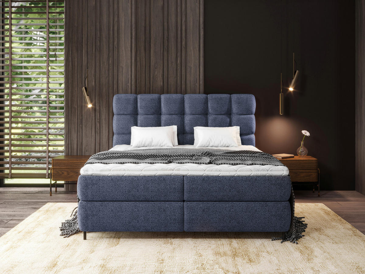 BOXSPRINGBETT 160/200 cm  in Dunkelblau  - Schwarz/Dunkelblau, Trend, Textil/Metall (160/200cm) - Esposa