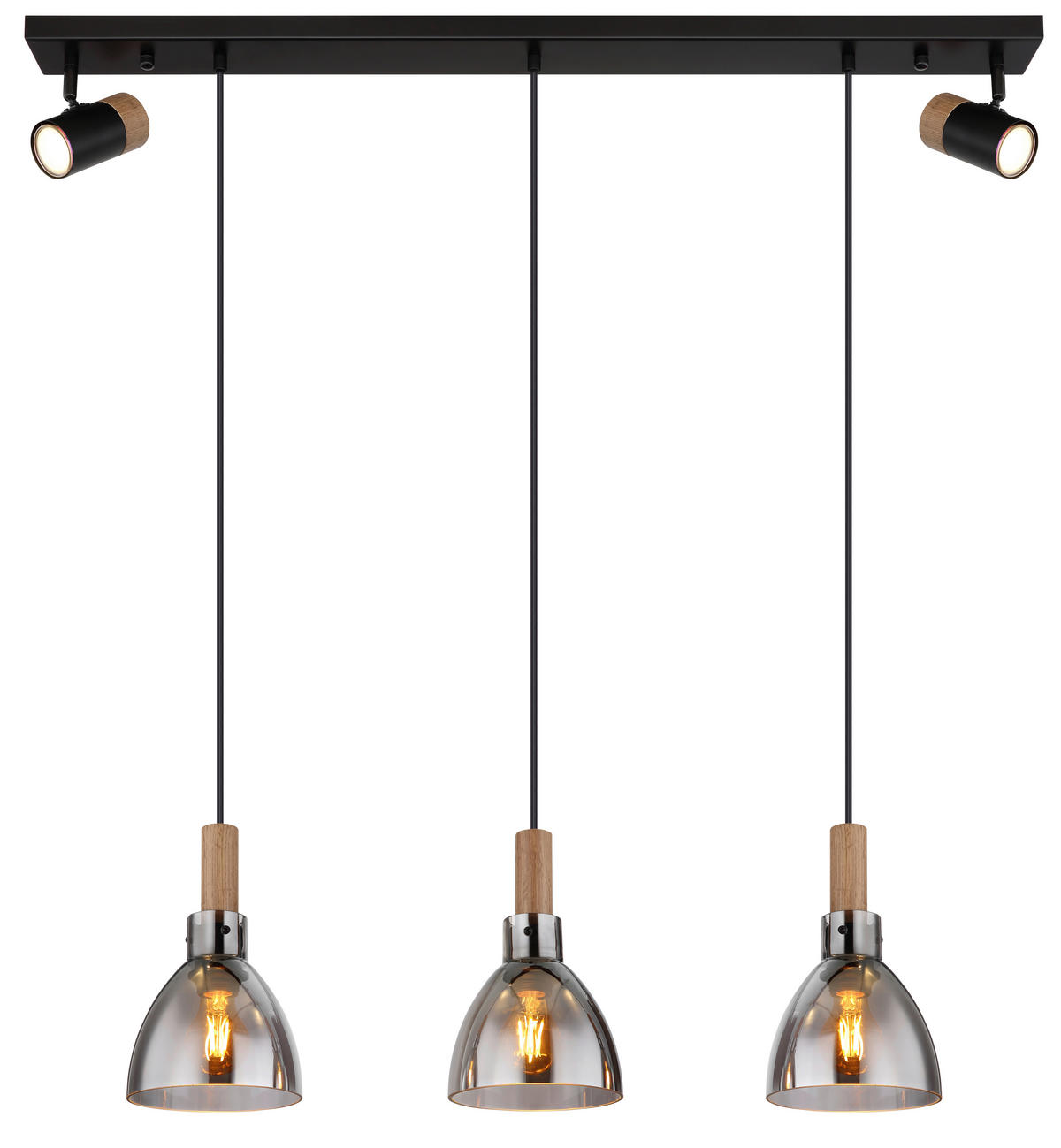 HÄNGELEUCHTE 97/16/120 cm  - Schwarz, Design, Glas/Holzwerkstoff (97/16/120cm) - Globo