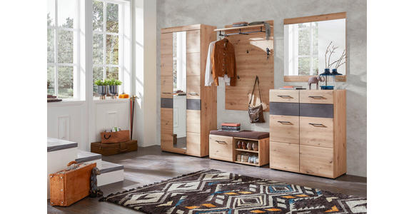 GARDEROBE 6-teilig in 282/201/40 cm - Eiche Artisan/Grau, Design, Glas/Holzwerkstoff (282/201/40cm) - Voleo
