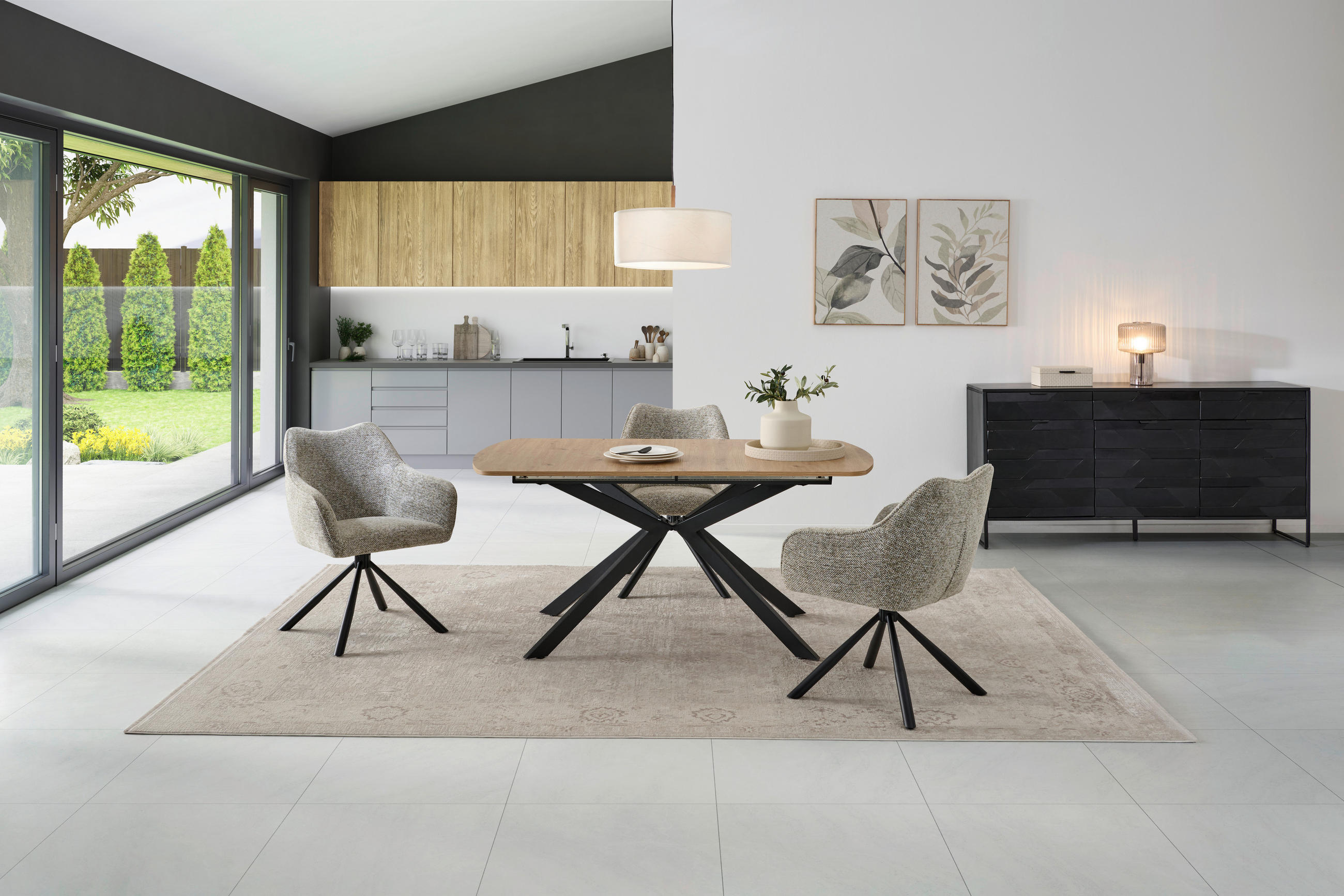 ESSTISCH in Metall, Holzwerkstoff  - Schwarz/Eiche Artisan, KONVENTIONELL, Holzwerkstoff/Metall (160-200/75/90cm) - MID.YOU