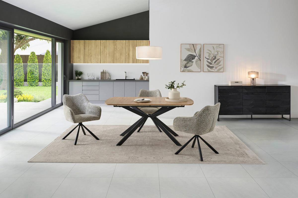 ESSTISCH in Metall, Holzwerkstoff 160-200/90/75 cm  - Schwarz/Eiche Artisan, KONVENTIONELL, Holzwerkstoff/Metall (160-200/90/75cm) - MID.YOU