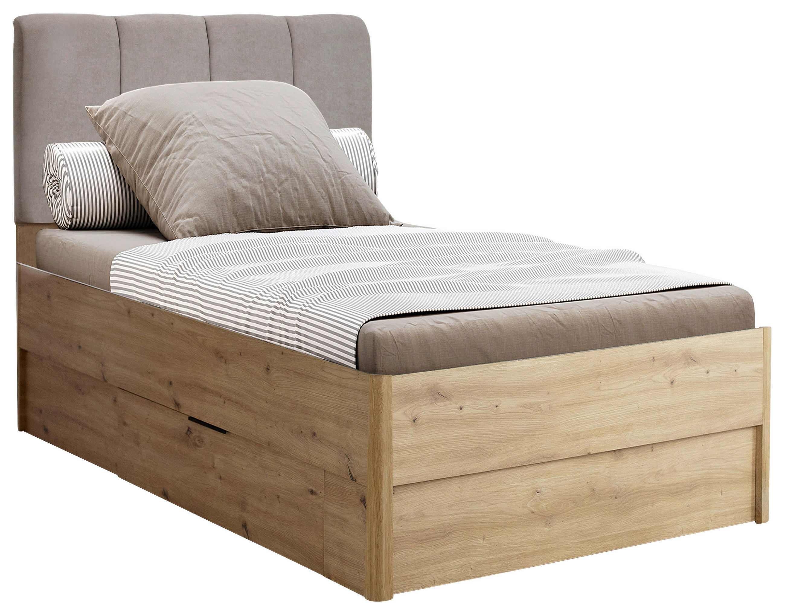 BETT 90/200 cm  in Eiche Artisan  - Taupe/Eiche Artisan, KONVENTIONELL, Holzwerkstoff/Textil (90/200cm) - Carryhome