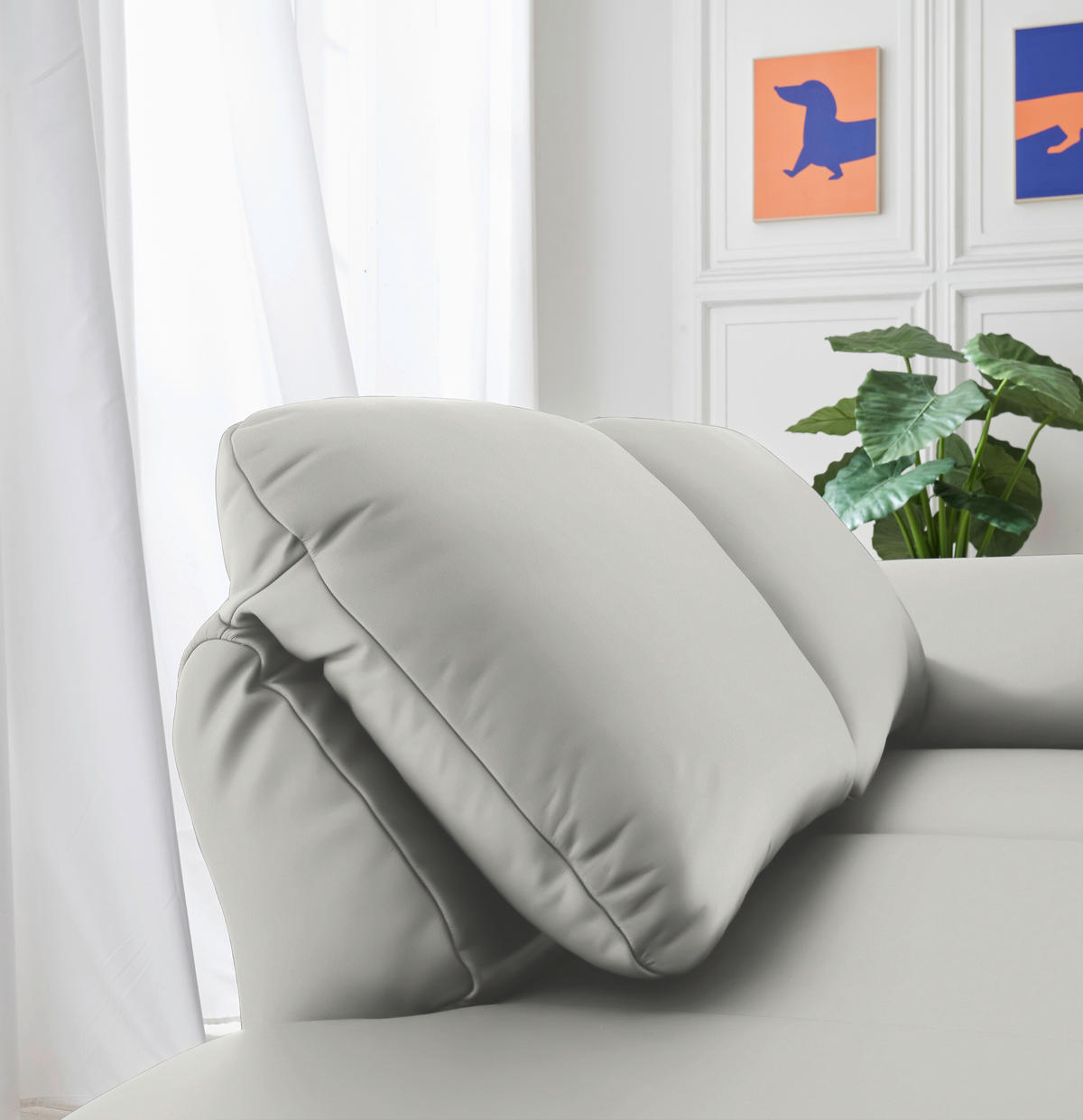 RÉCAMIERE in Echtleder Hellgrau  - Chromfarben/Hellgrau, Design, Leder/Metall (209/85-109/95-16cm) - Dieter Knoll