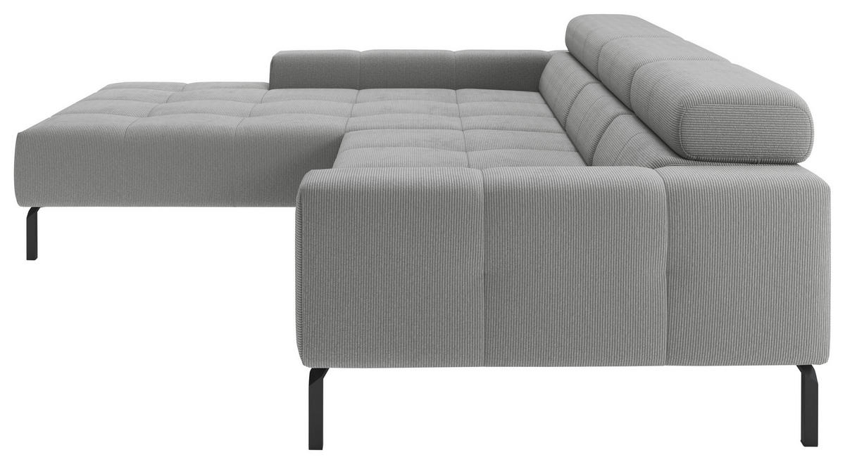 ECKSOFA Silberfarben Feincord Rücken echt, Kopfteilverstellung, Sitztiefenverstellung  - Silberfarben/Schwarz, KONVENTIONELL, Textil/Metall (226/293cm) - Hom`in