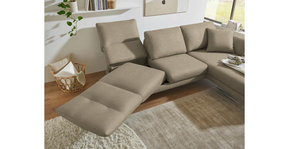 ECKSOFA  in Flachgewebe Hellbraun Armteilverstellung, Relaxfunktion, Drehsitzfunktion  255-365/175-224 cm  - Hellbraun/Schwarz, Design, Textil/Metall (255-365/175-224cm) - Dieter Knoll