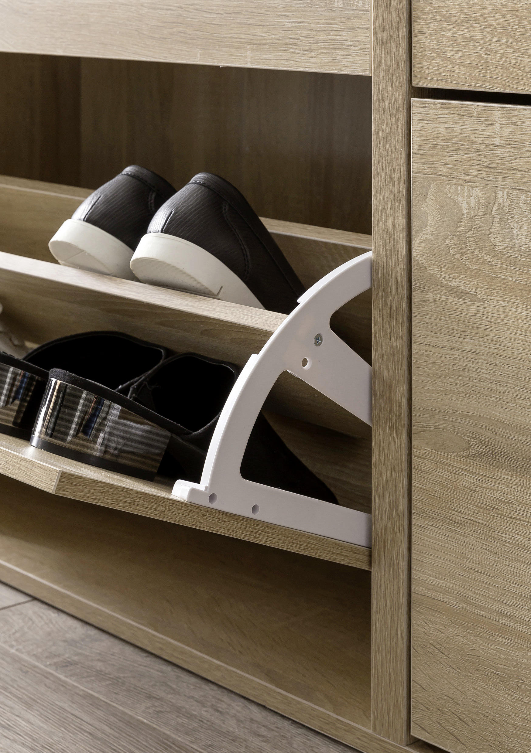 Thumbnail - Mid.you Schuhkipper, Sonoma Eiche, Holzwerkstoff, 4 Fächer, 120x81x24 cm, Garderobe, Schuhaufbewahrung, Schuhkipper