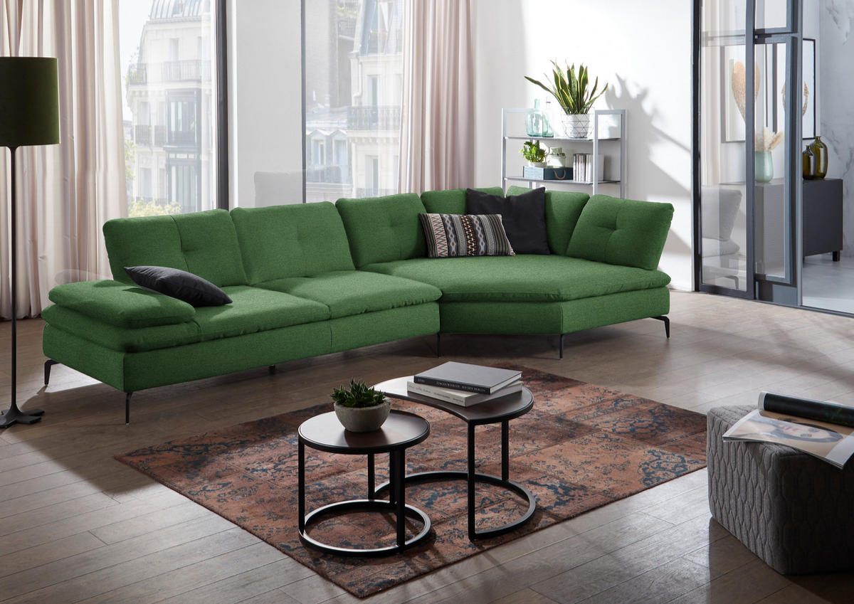 ECKSOFA in Flachgewebe Grün  - Schwarz/Grün, Design, Textil/Metall (344/157cm) - Chilliano
