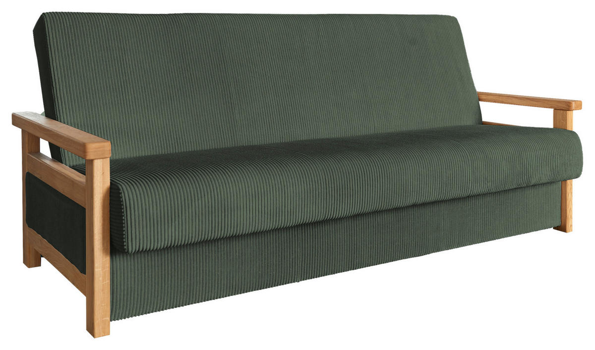 SCHLAFSOFA Webstoff Dunkelgrün  - Dunkelgrün/Naturfarben, Design, Holz/Textil (220/90/90cm) - P & B