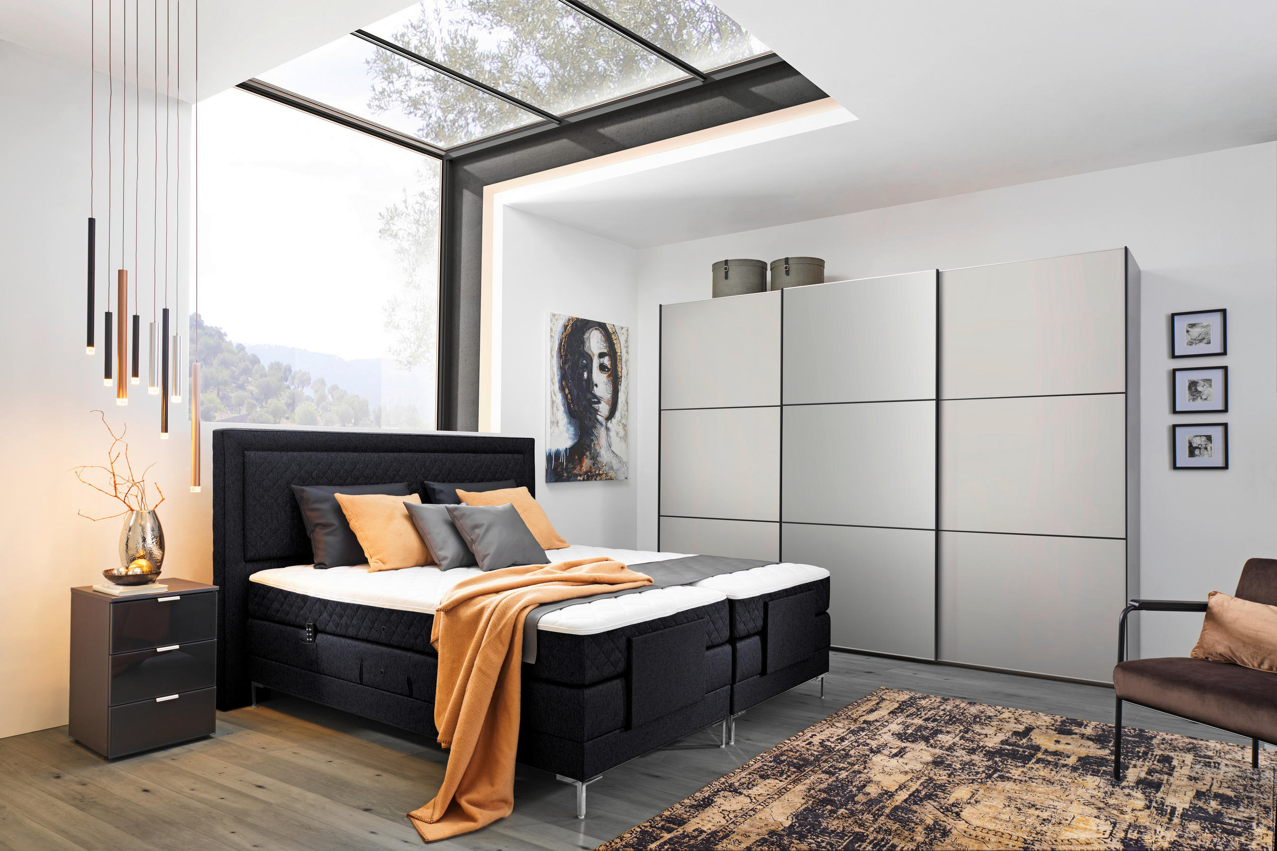 BOXSPRINGBETT 180/200 cm  in Anthrazit  - Anthrazit/Alufarben, Design, Textil/Metall (180/200cm) - Welnova