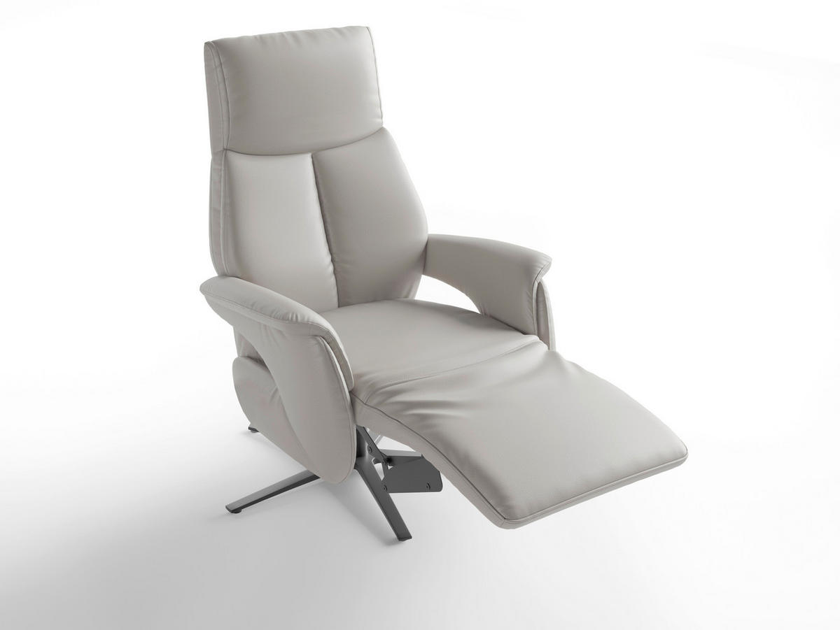 RELAXSESSEL TV LAZY E XS1 Echtleder Kopfteilverstellung, Rücken echt    - Hellgrau/Schwarz, Basics, Leder/Metall (75/110/85cm) - Sit & More