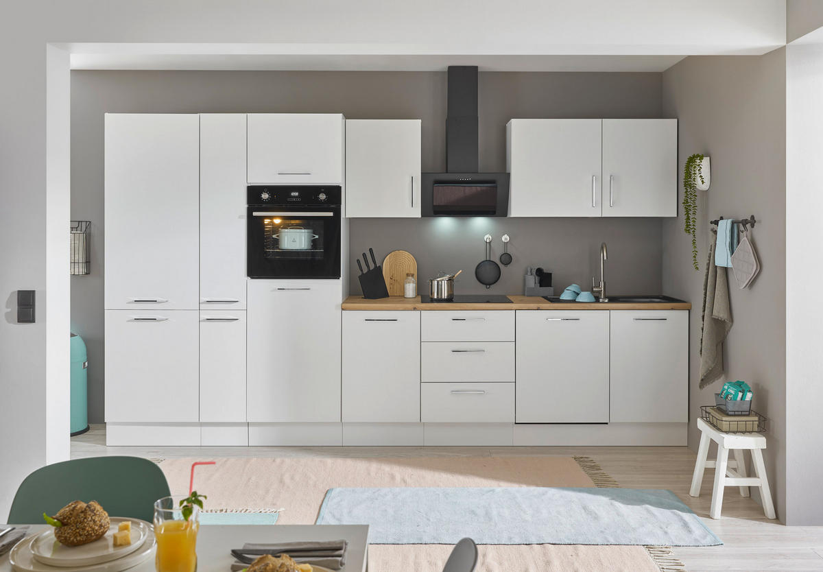 KÜCHENBLOCK 370 cm   in Weiß, Eiche Artisan  - Chromfarben/Weiß, Basics, Holzwerkstoff/Metall (370cm) - MID.YOU