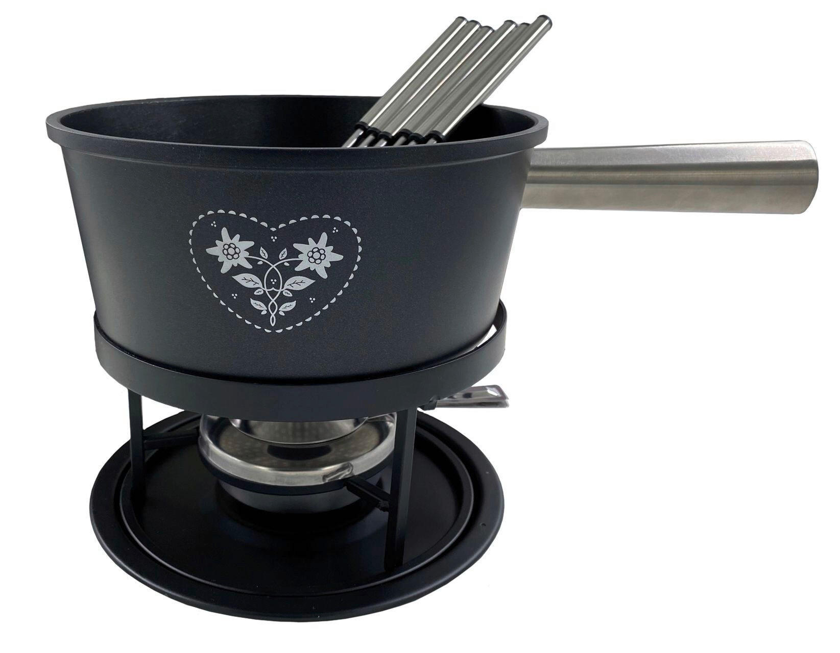 FONDUESET Heidi Cheese Line: Folk Set Alu  - Schwarz/Alufarben, Basics, Metall (42,00/12,00/23,00cm) - Heidi Cheese Line