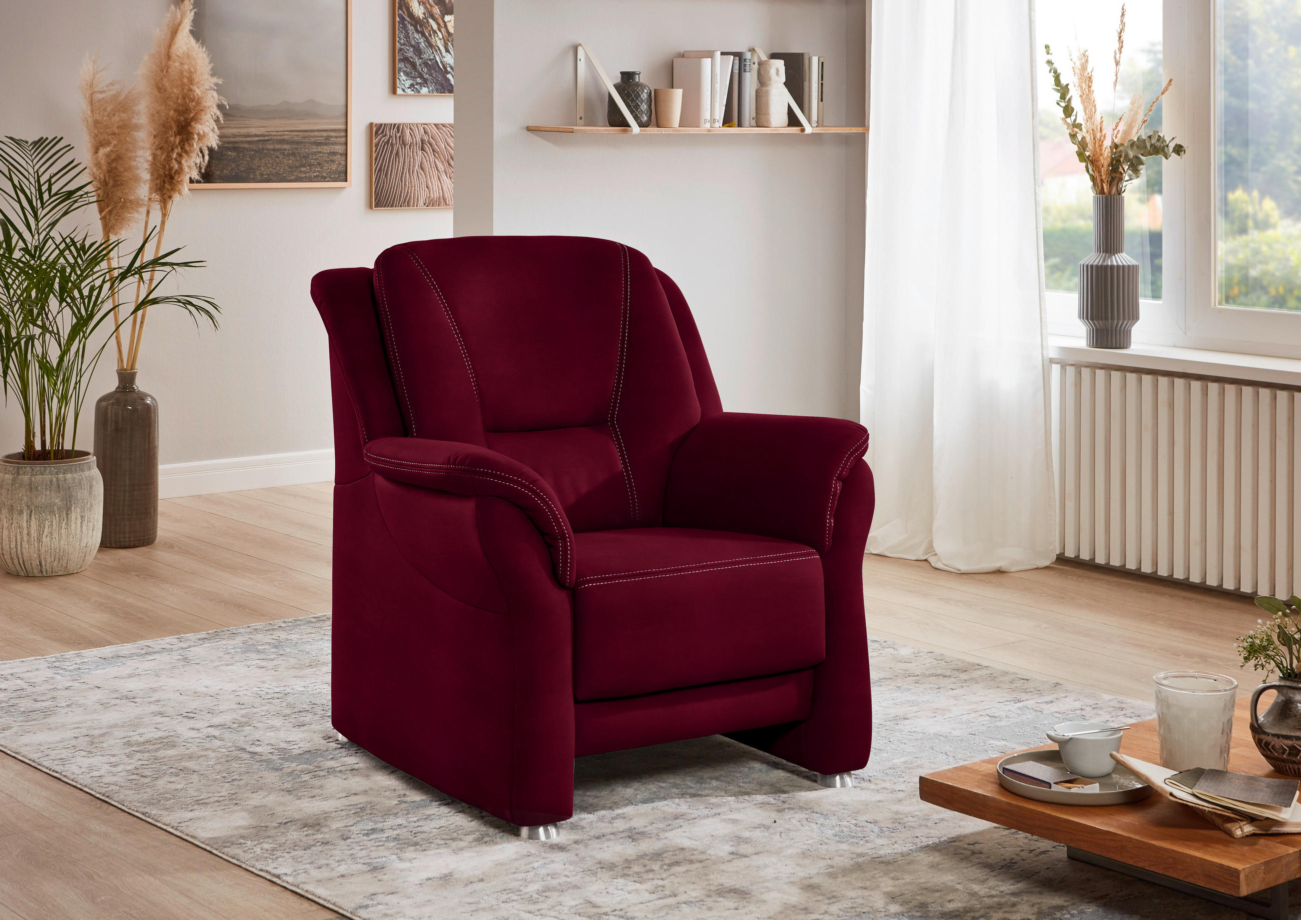 SESSEL in Mikrofaser Rot  - Beige/Rot, Konventionell, Textil/Metall (90/100/92cm) - Beldomo Comfort