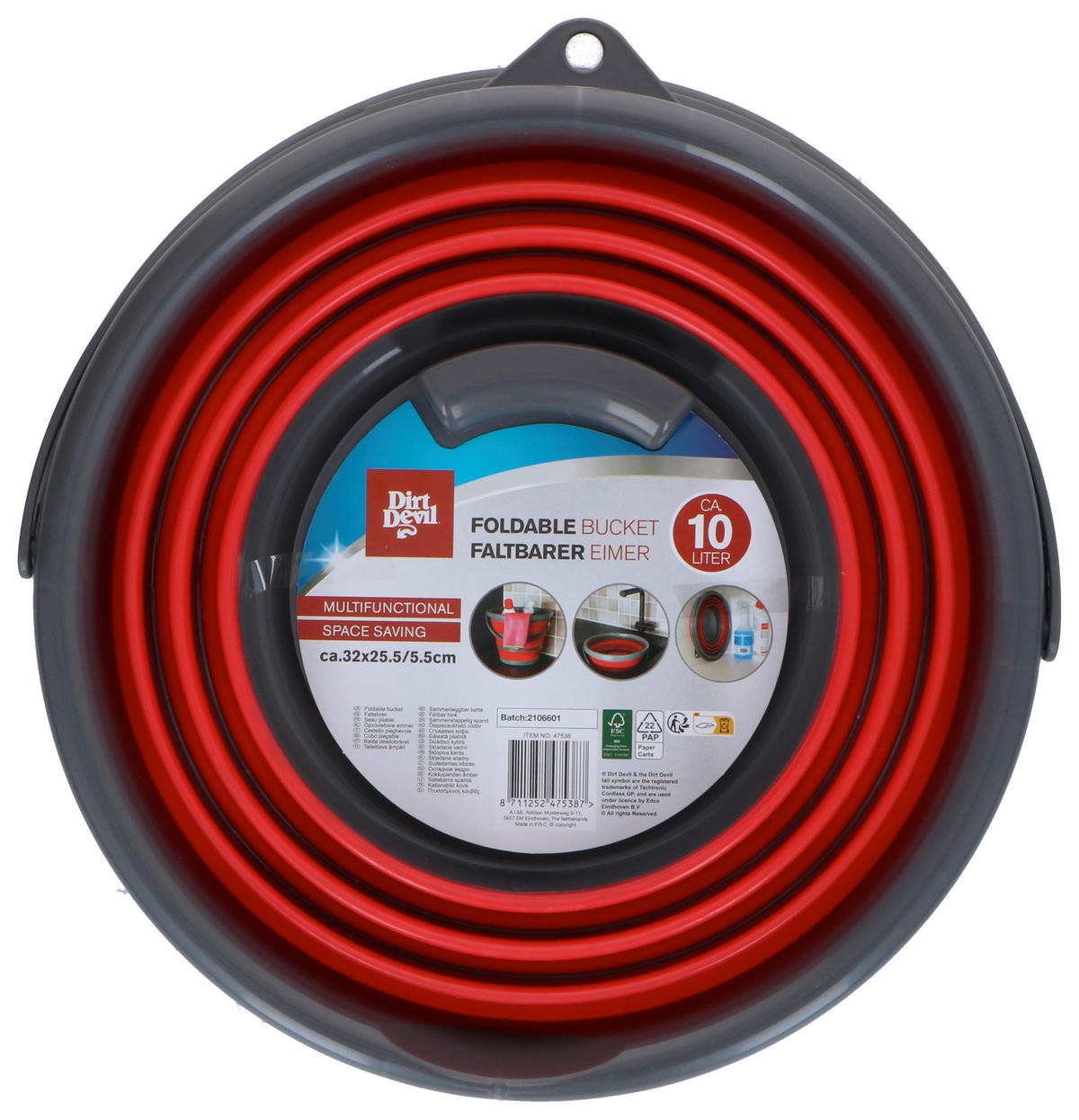 EIMER  - Rot/Grau, Basics, Kunststoff (33/35,5/24,5cm) - Dirt Devil