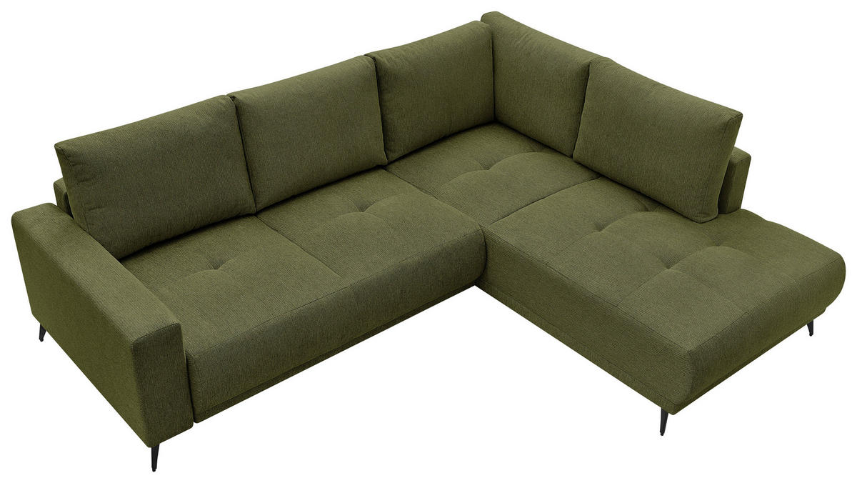 ECKSOFA RAFAEL Grün Struktur Rückenkissen, Bettkasten  - Schwarz/Grün, Design, Textil/Metall (269/218cm) - P & B