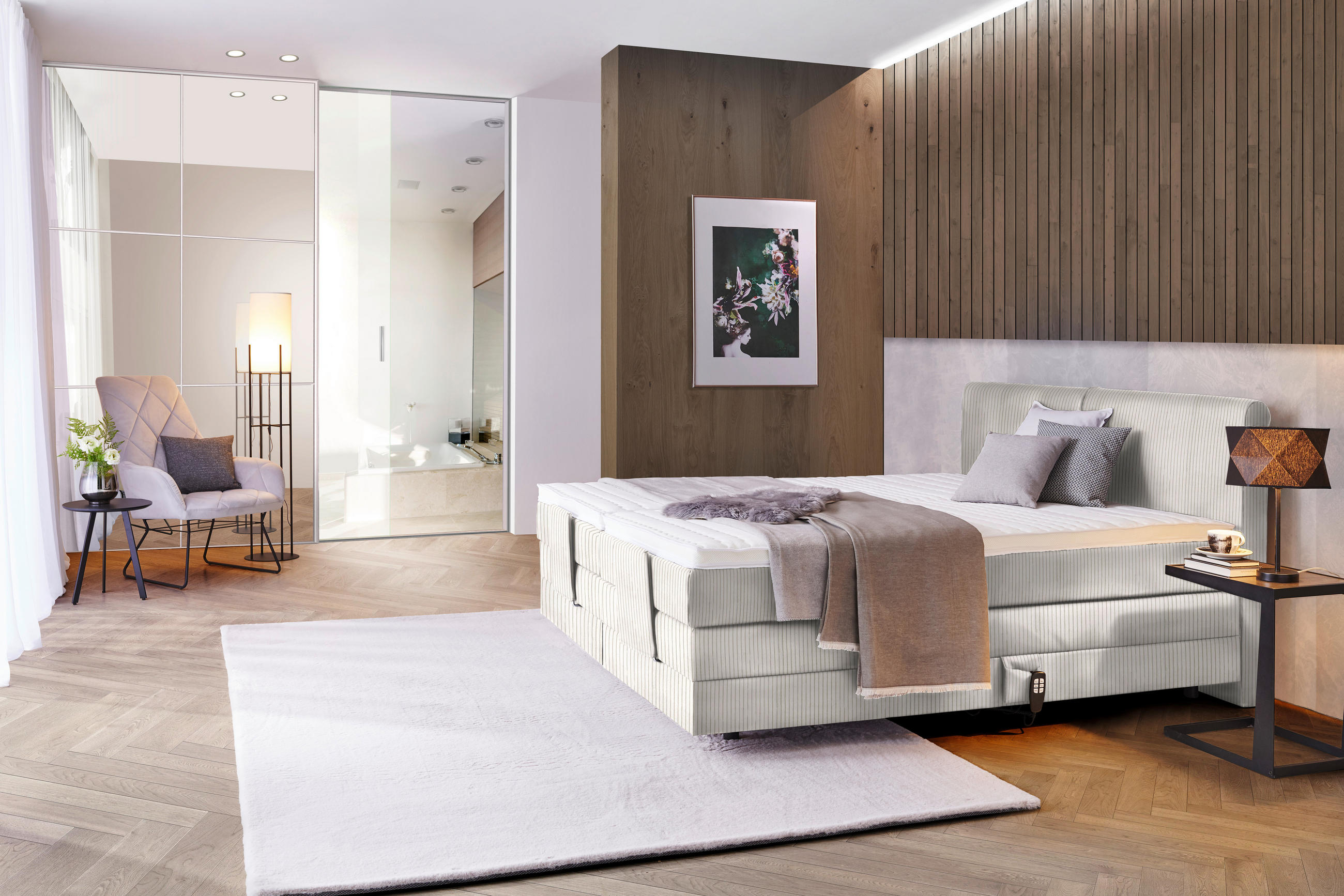 BOXSPRINGBETT 180/200 cm  in Creme  - Creme/Schwarz, Design, Kunststoff/Textil (180/200cm) - Hom`in