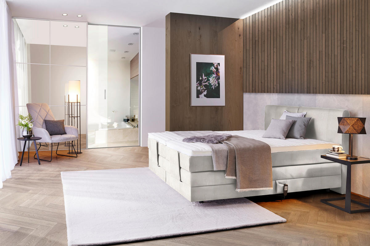 BOXSPRINGBETT 160/200 cm  in Creme  - Creme/Schwarz, Design, Kunststoff/Textil (160/200cm) - Hom`in