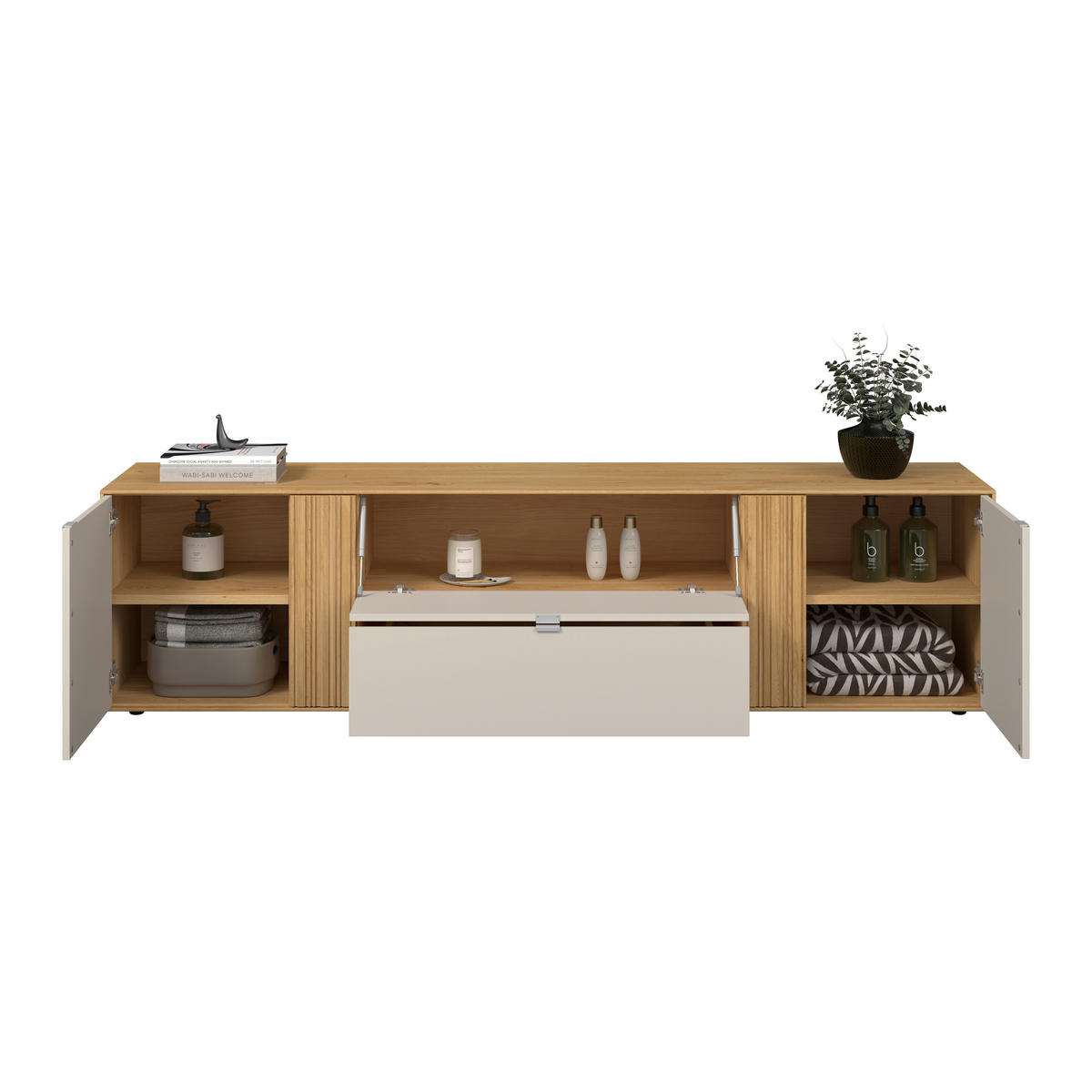 WOHNWAND  Kaschmir, Wildeiche 306,3/203,5/45,2 cm    - Kaschmir/Wildeiche, Design, Glas/Holz (306,3/203,5/45,2cm) - Dieter Knoll