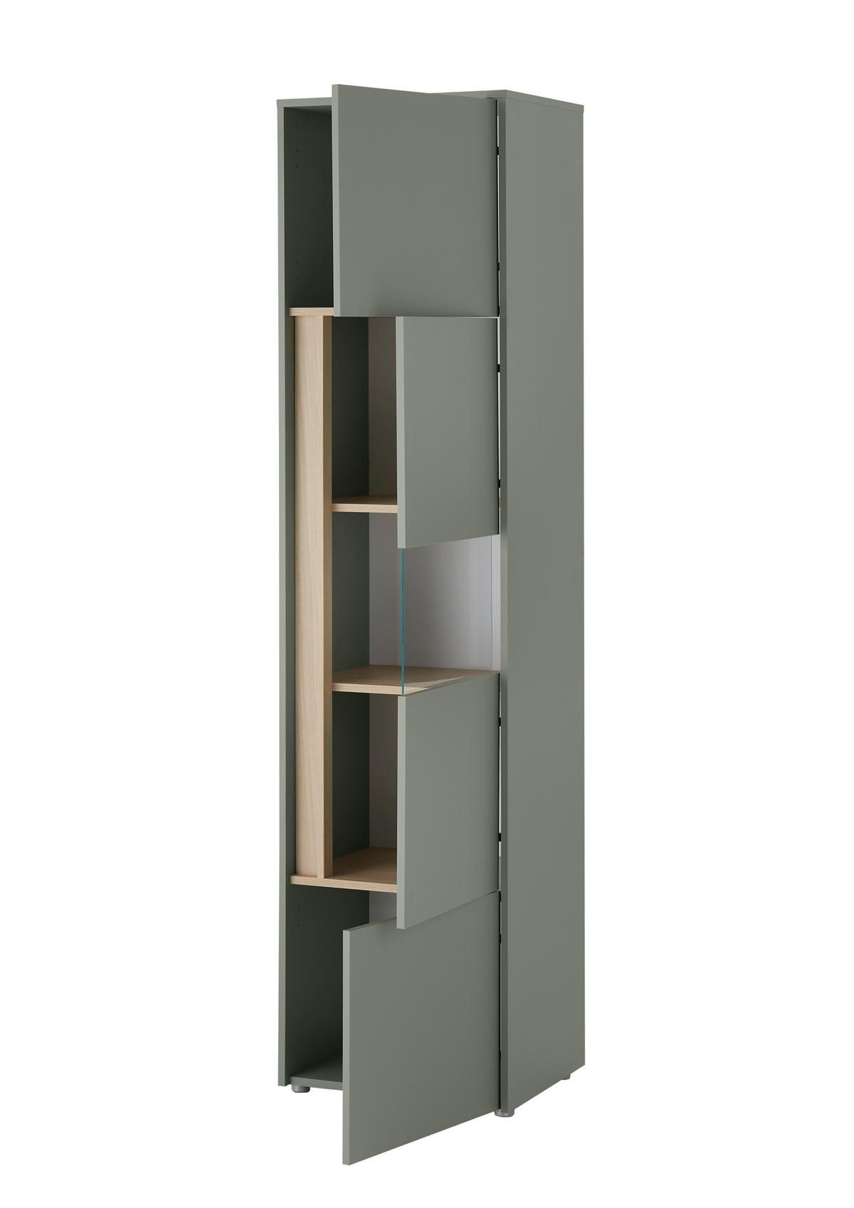 VITRINE  in Grün, Eichefarben  - Eichefarben/Schwarz, Design, Holzwerkstoff/Kunststoff (50/200/40cm) - Modante