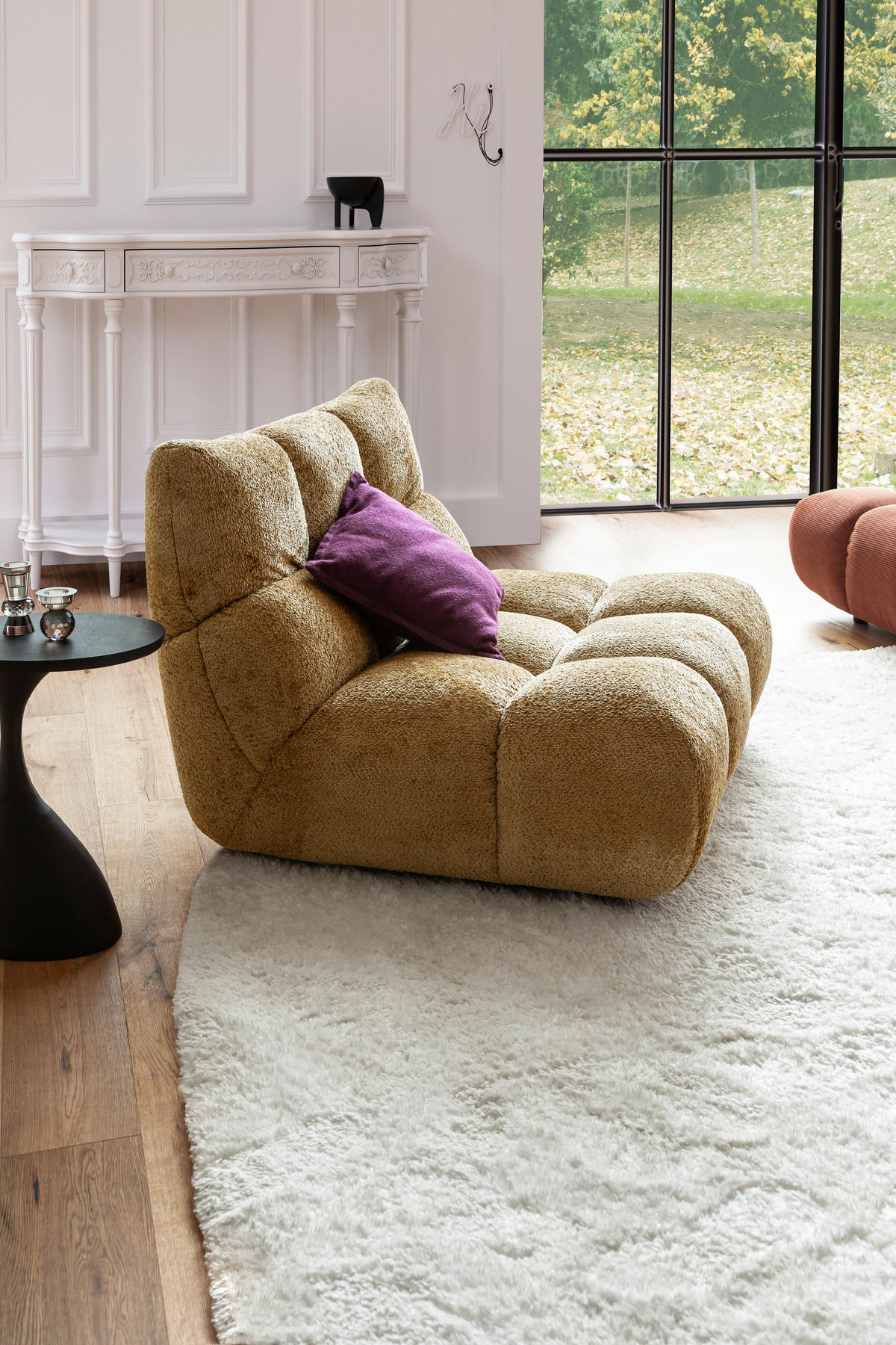 1,5-SITZER Chenille Goldfarben  - Goldfarben/Schwarz, MODERN, Holz/Textil (112/85/108cm) - Pure Home Lifestyle