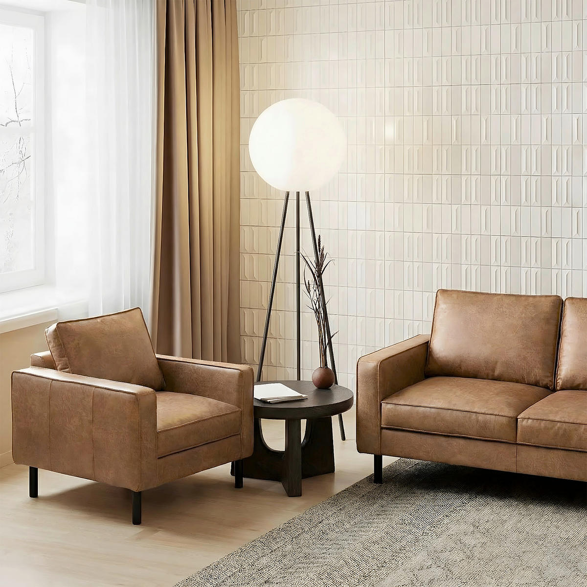 SESSEL in Lederlook Echtleder Beige  - Beige/Schwarz, Design, Leder/Textil (88/85/92cm) - Livetastic
