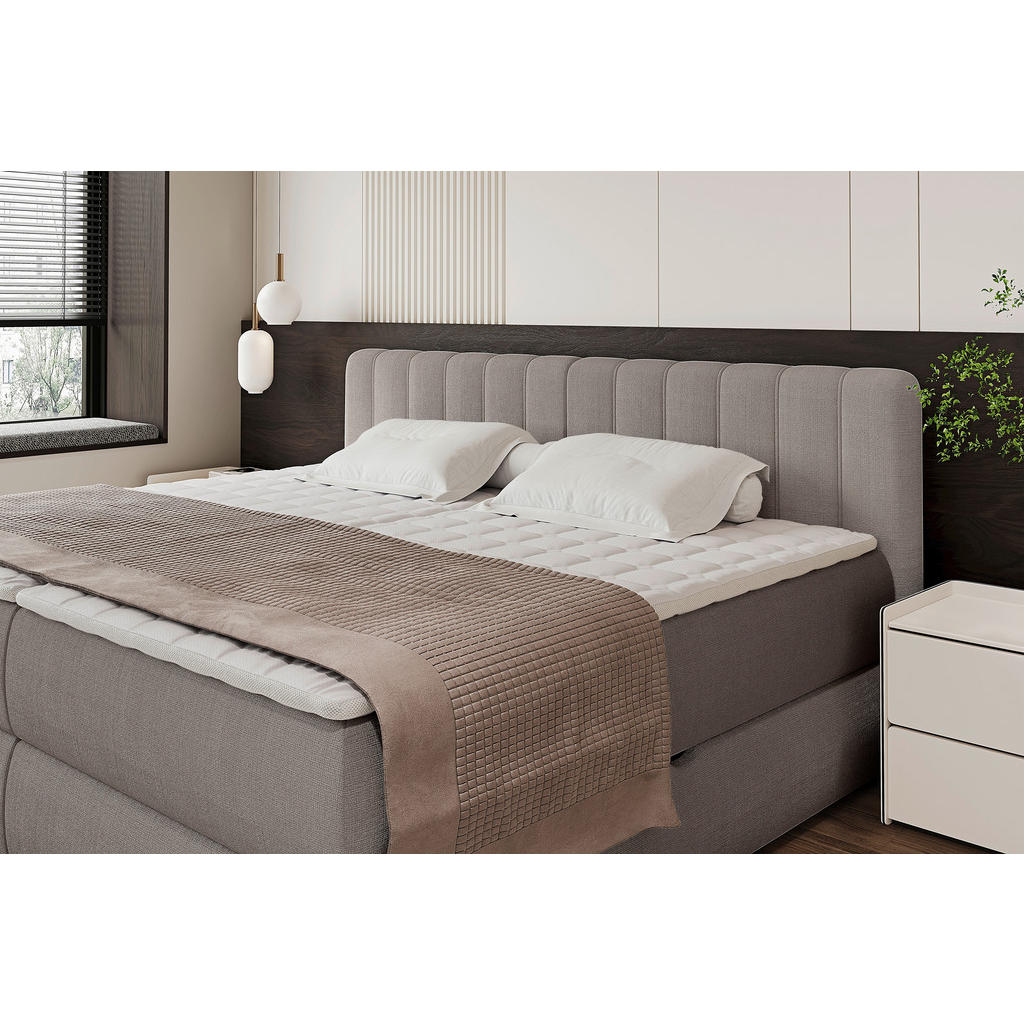 Thumbnail - Chameo Boxspringbett, Taupe, Textil, H2 + H3, 7-Zonen, Höhe ca. 30,5 cm, 200x200 cm, Bettkasten, gepolstertes Kopfteil, ...
