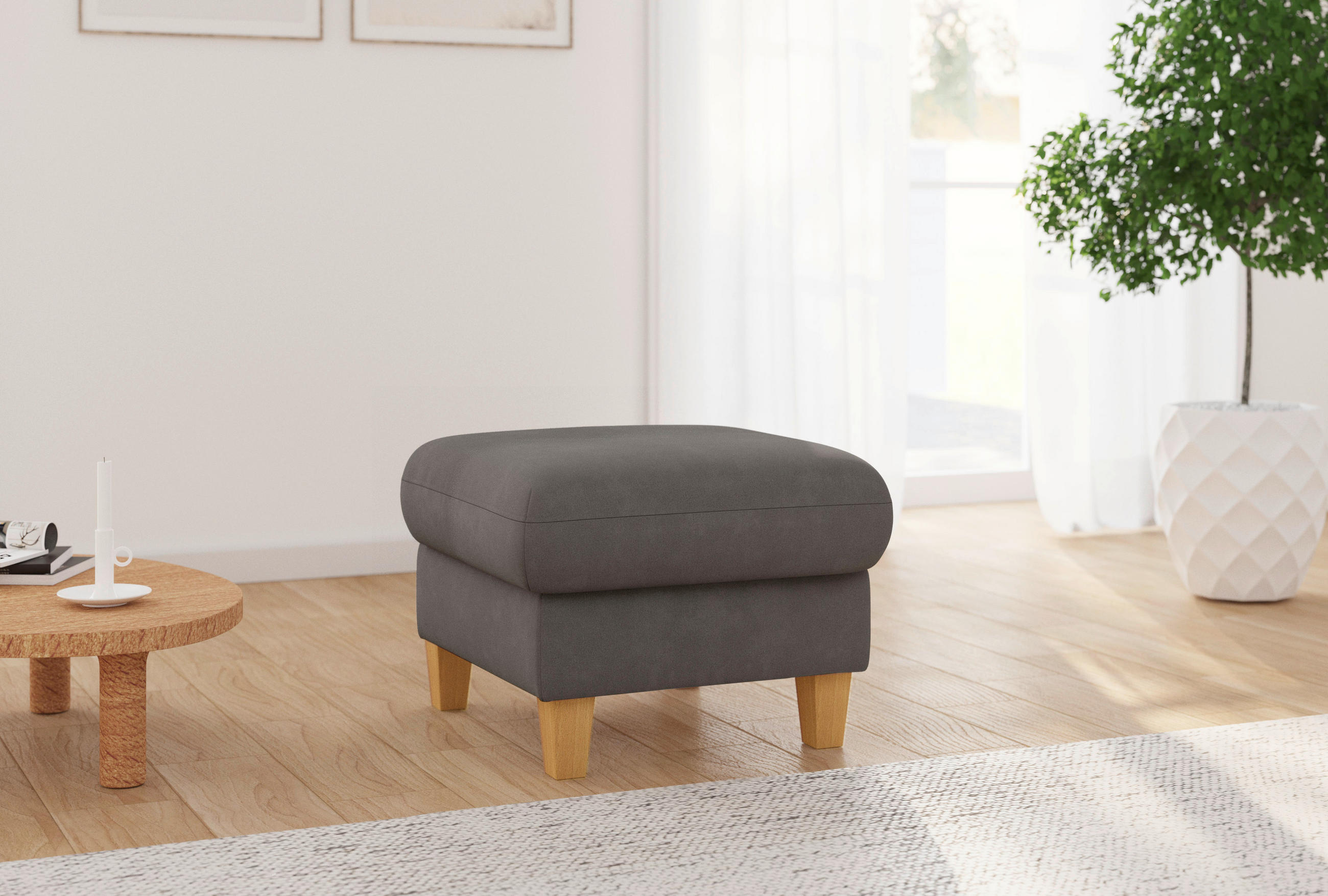 HOCKER Flachgewebe Graphitfarben  - Eichefarben/Graphitfarben, KONVENTIONELL, Holz/Textil (58/47/58cm) - Sit & More