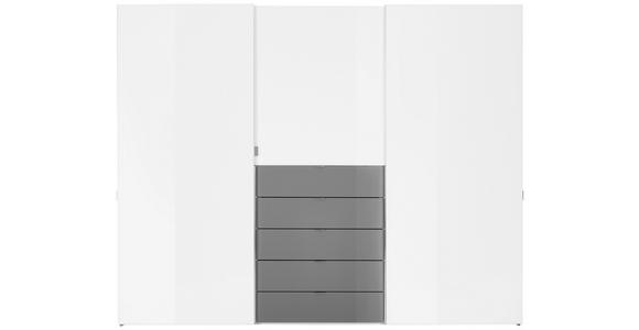 SCHWEBETÜRENSCHRANK in Grau, Weiß - Chromfarben/Weiß, Design, Glas/Holzwerkstoff (280/222/68cm) - Moderano