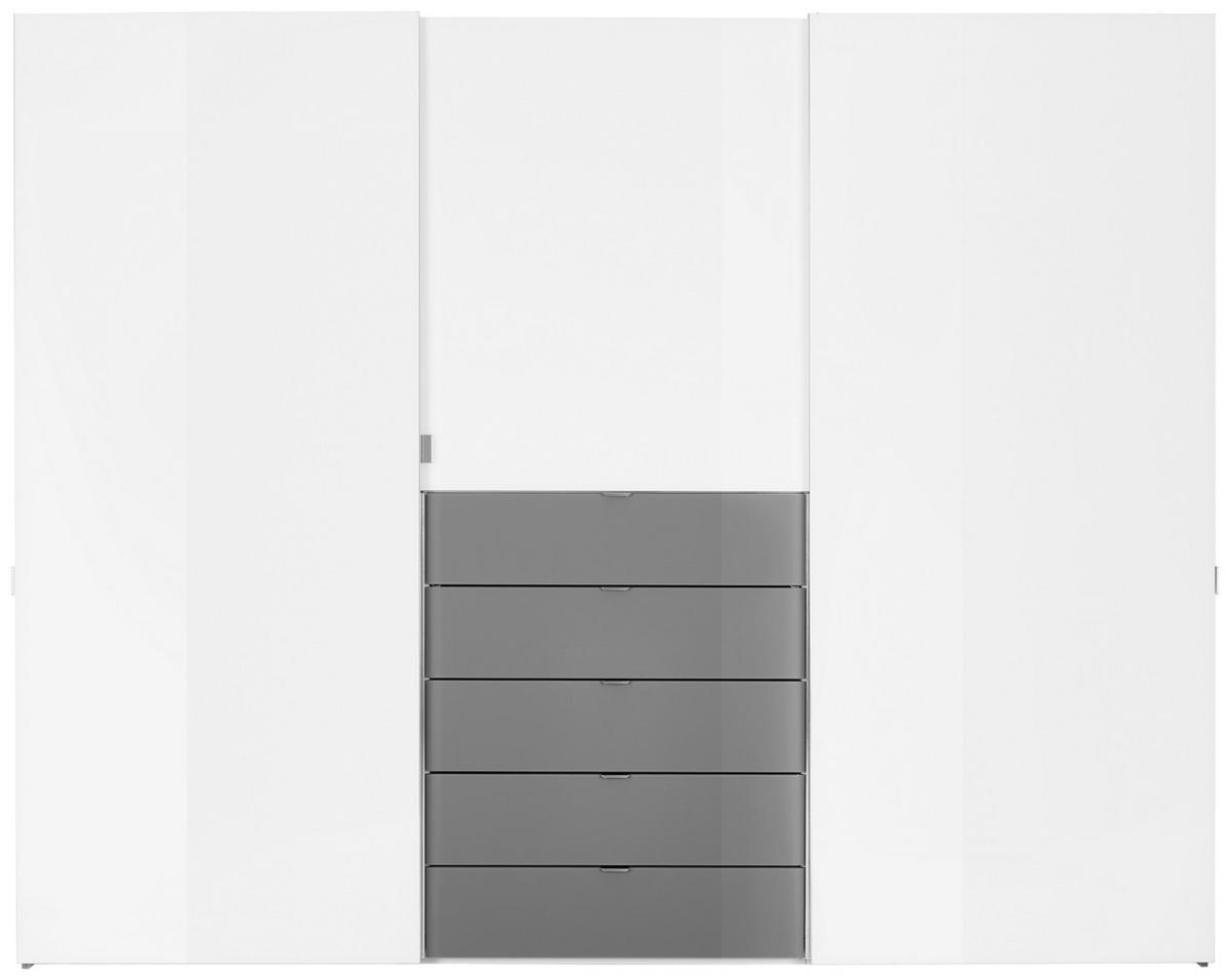 SCHWEBETÜRENSCHRANK in Grau, Weiss  - Chromfarben/Weiss, Design, Glas/Holzwerkstoff (280/222/68cm) - Moderano