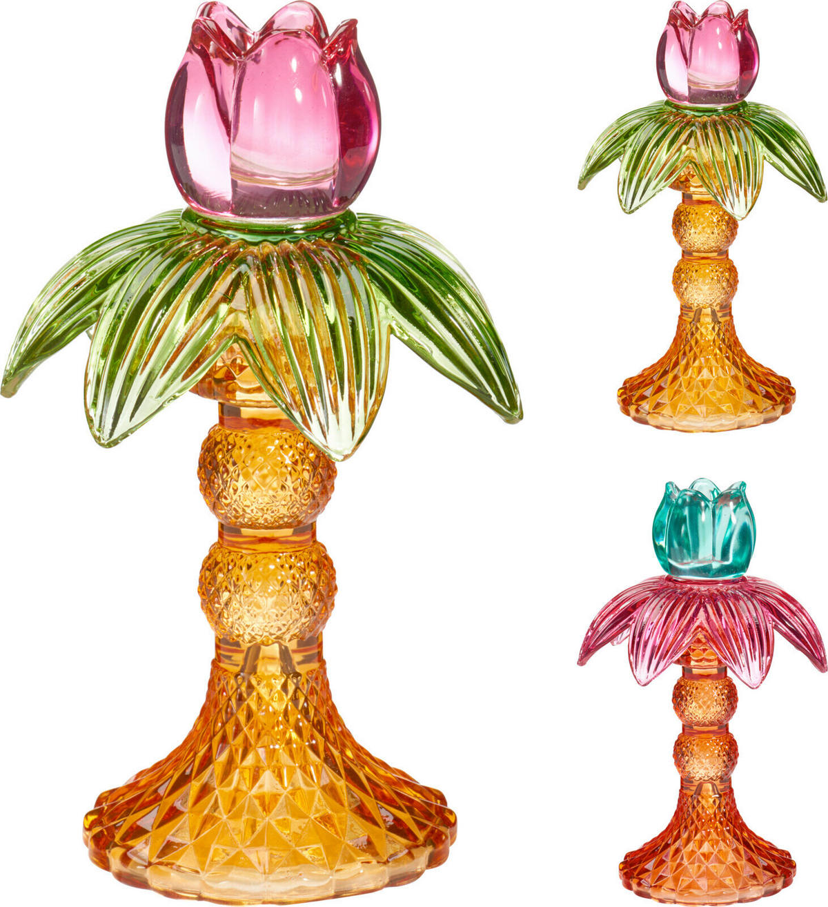 KERZENHALTER - Blau/Dunkelrosa, Design, Glas (11/17.5/11cm)