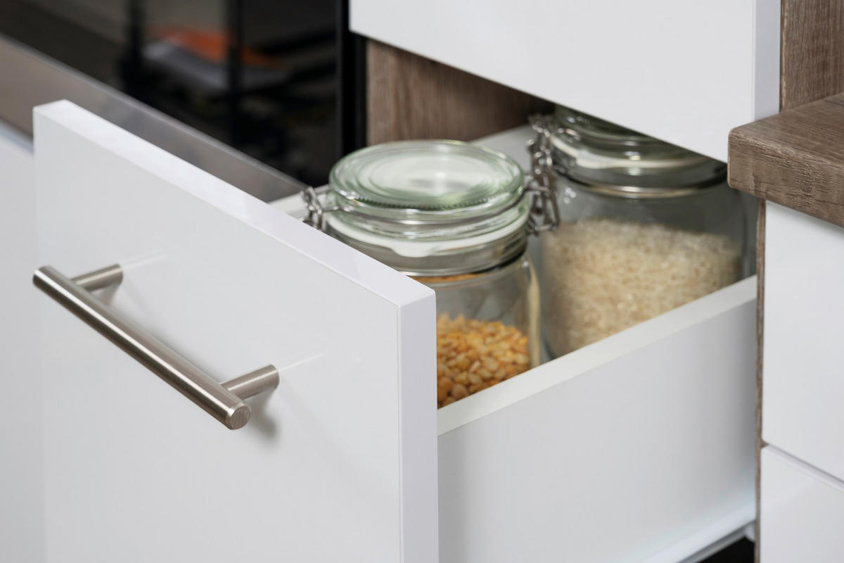 MODULKÖK 370 cm   i vit, ekfärgad  - vit/ekfärgad, Modern, trämaterial (370cm) - Respekta