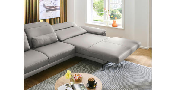 ECKSOFA in Echtleder Hellgrau  - Hellgrau/Schwarz, Design, Leder/Metall (332/193cm) - Dieter Knoll