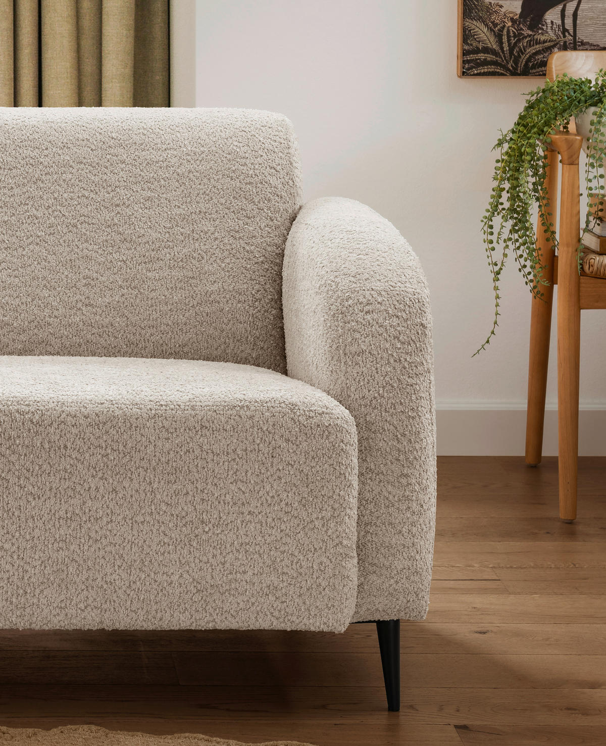 2-SITZER-SOFA in Bouclé Beige  - Beige/Schwarz, Modern, Textil/Metall (140/76/90cm) - Livetastic
