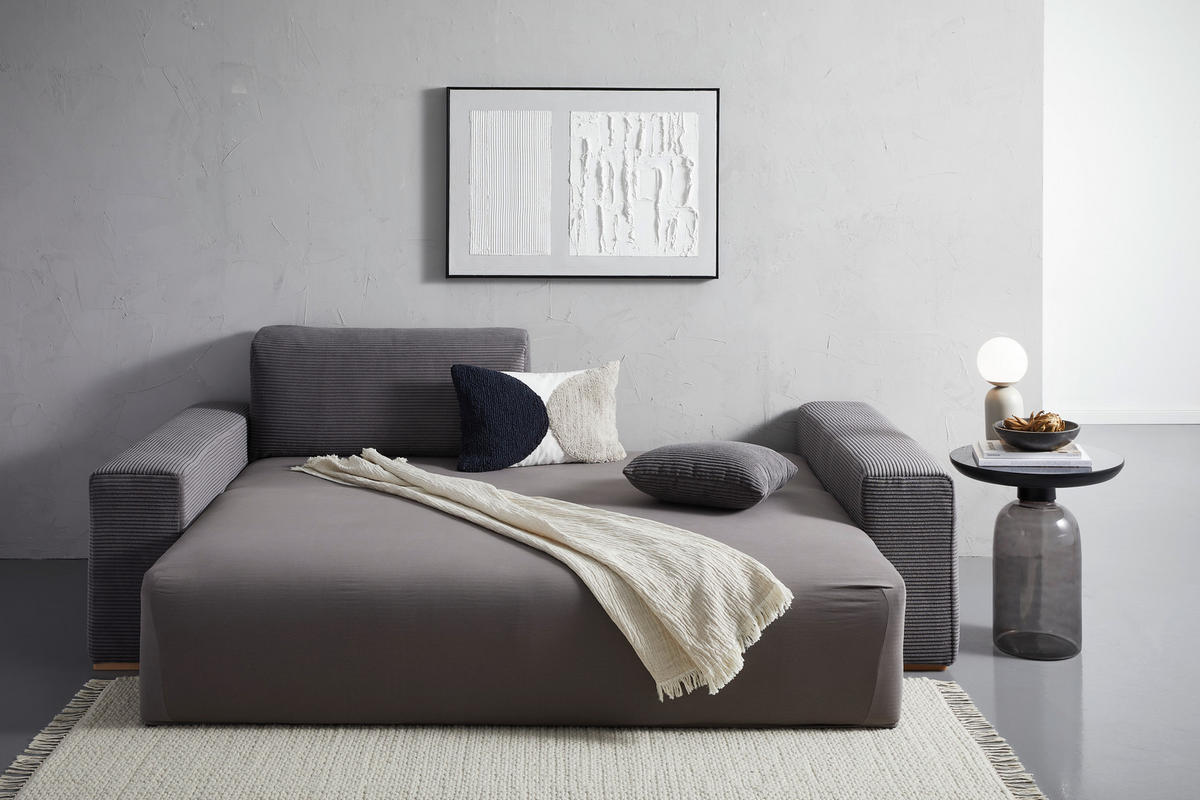 SCHLAFSOFA  mit Liegefunktion Cord Grau  - Buchefarben/Schwarz, KONVENTIONELL, Holz/Kunststoff (255/86/123cm) - Livetastic