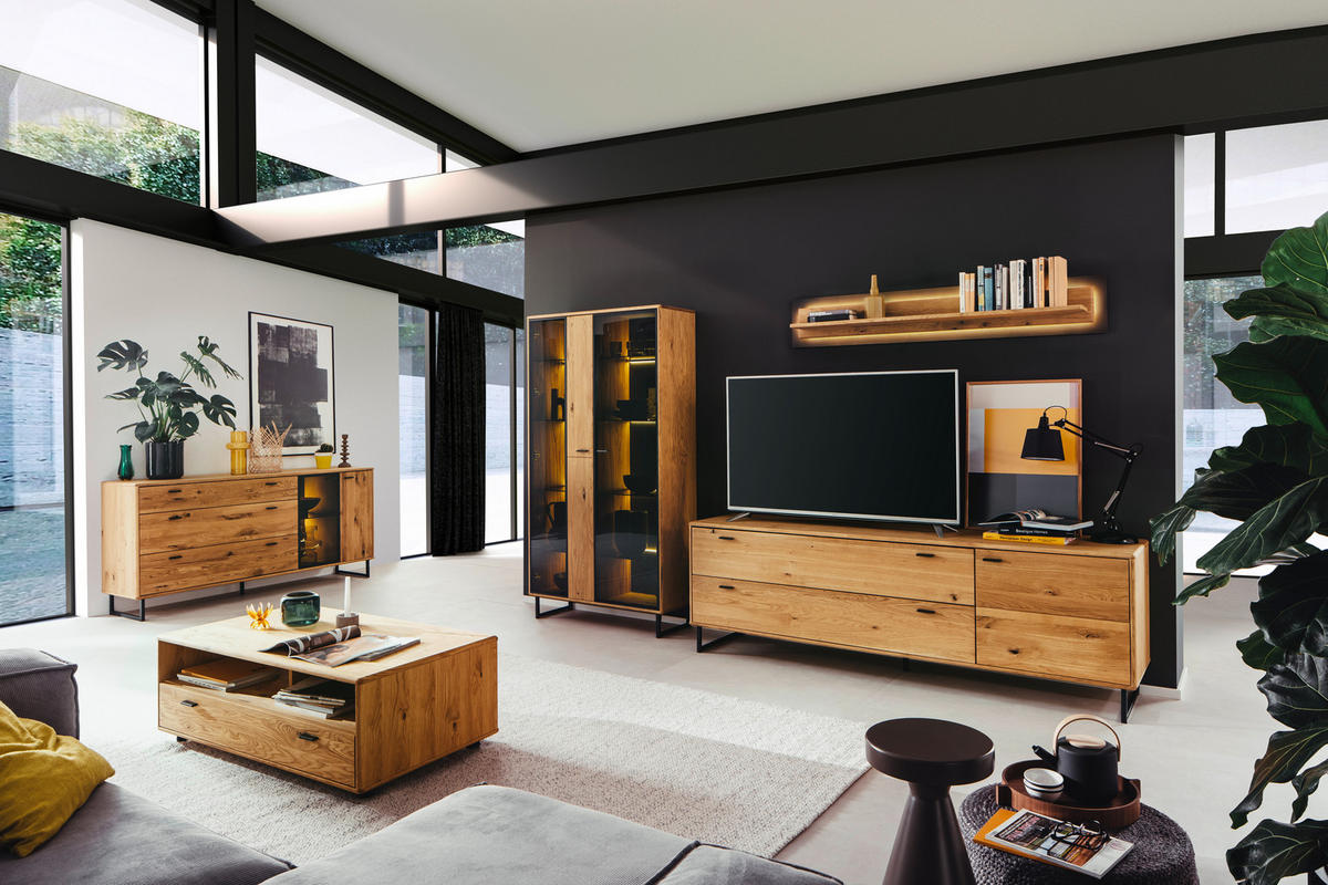 WOHNWAND  in Anthrazit, Wildeiche 319/186/50 cm  - Wildeiche/Anthrazit, Design, Glas/Holz (319/186/50cm) - MID.YOU
