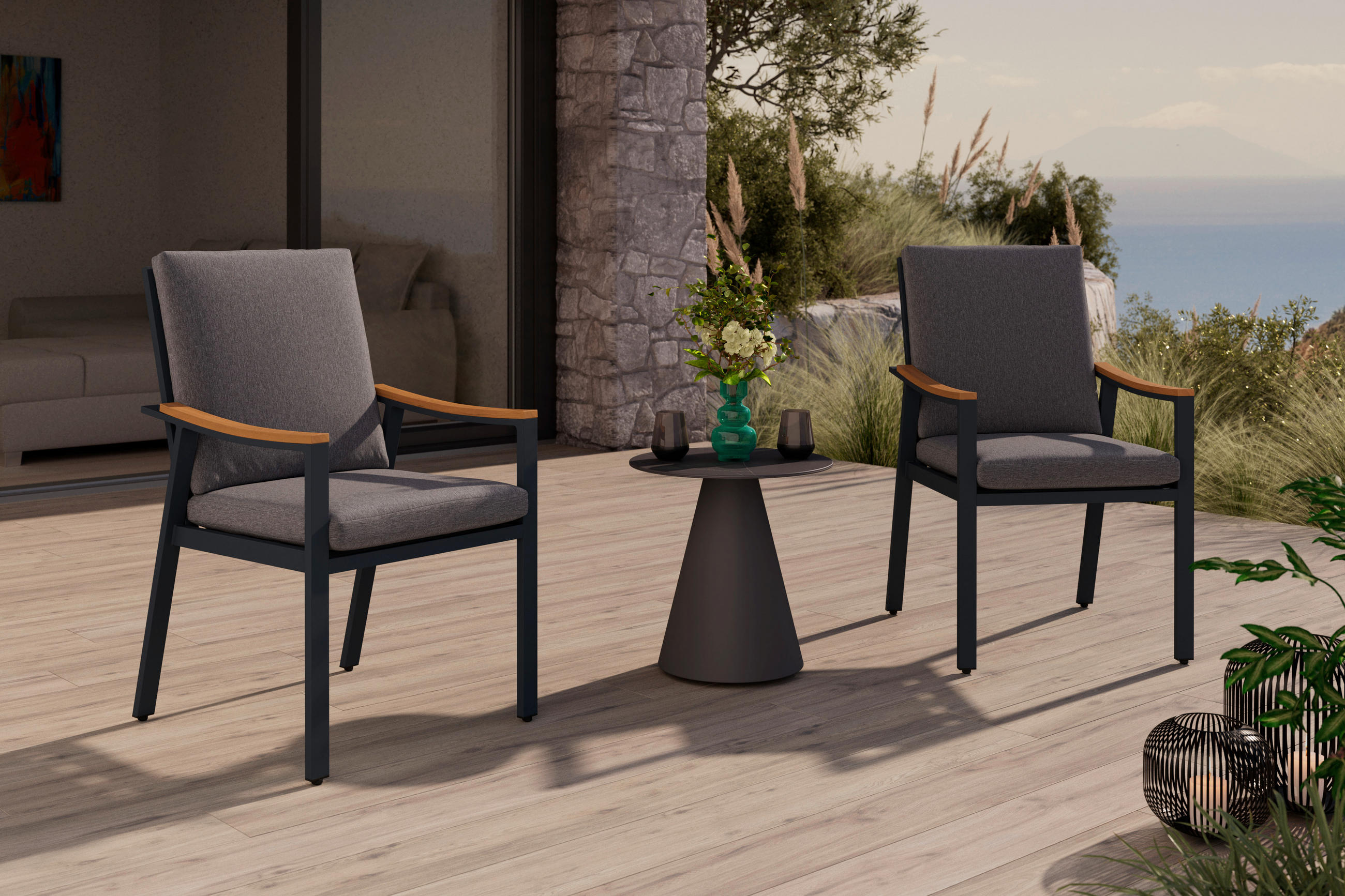 GARTENSTUHL Eukalyptusholz Aluminium Naturfarben, Dunkelgrau  - Dunkelgrau/Naturfarben, Basics, Holz/Textil (56/91/69cm) - Ambia Garden