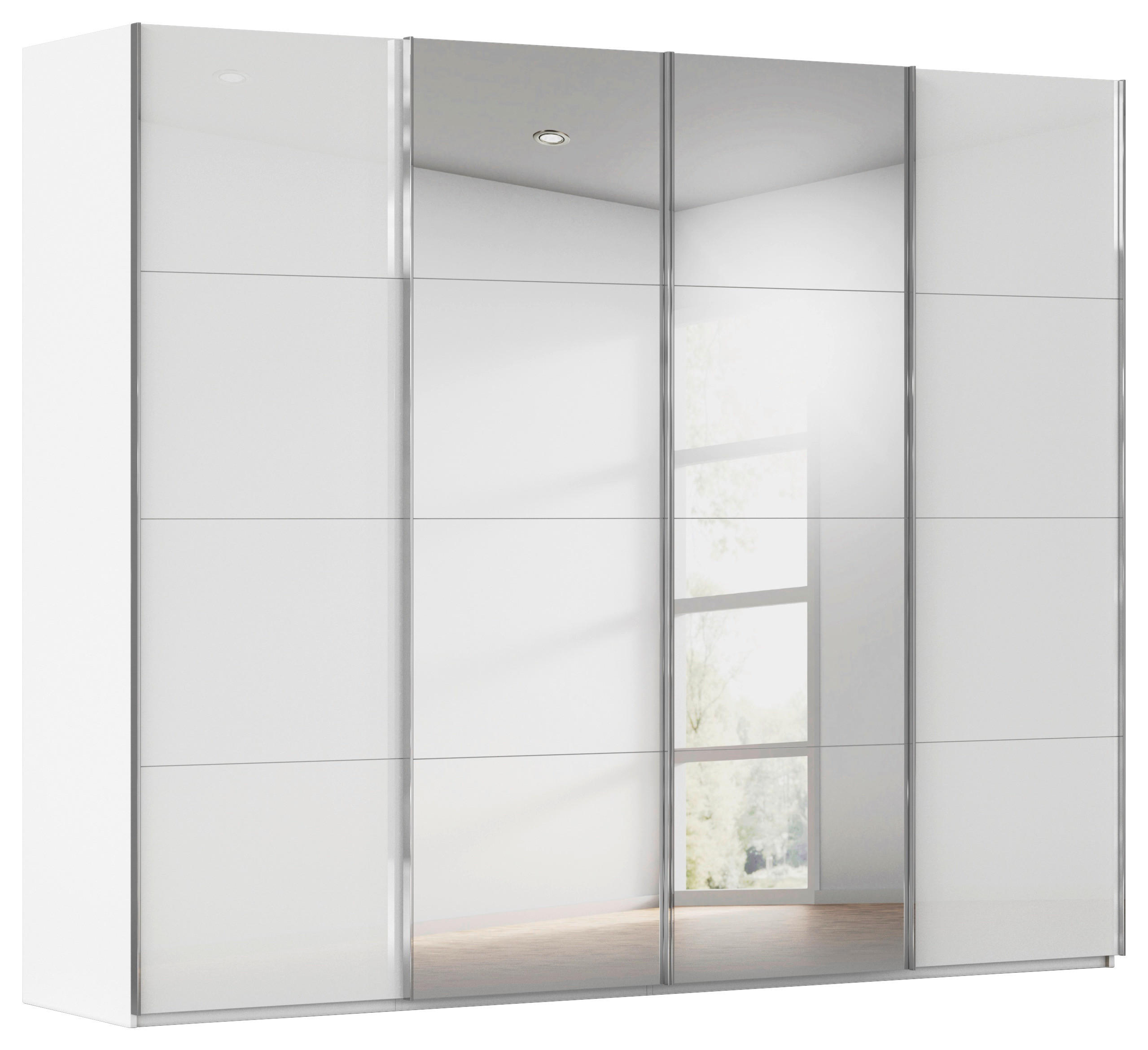 SCHWEBETÜRENSCHRANK 271/235/68 cm 4-türig Weiß  - Chromfarben/Weiß, Design, Glas/Holzwerkstoff (271/235/68cm) - Novel