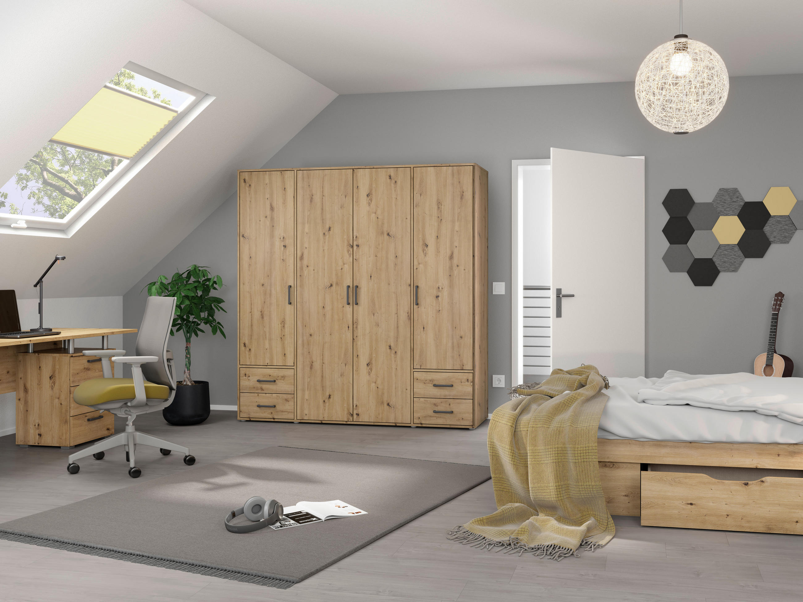 DREHTÜRENSCHRANK in Eiche Artisan  - Eiche Artisan/Grau, Modern, Holzwerkstoff/Kunststoff (187/194/53cm) - Rauch Möbel