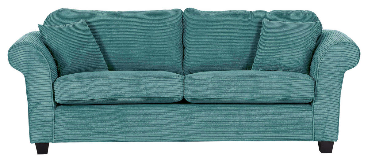 3-SITZER-SOFA in Cord Petrol  - Dunkelbraun/Petrol, Konventionell, Holz/Textil (215/70/90cm) - home24