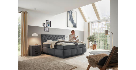 BOXSPRINGBETT 180/200 cm,  in Dunkelblau, Matratze, Topper, unterschiedliche Matratzenhärtegrade je Bettseite, H2 + H3 = mittel + fest  - Schwarz/Dunkelblau, KONVENTIONELL, Holz/Kunststoff (180/200cm) - Voleo