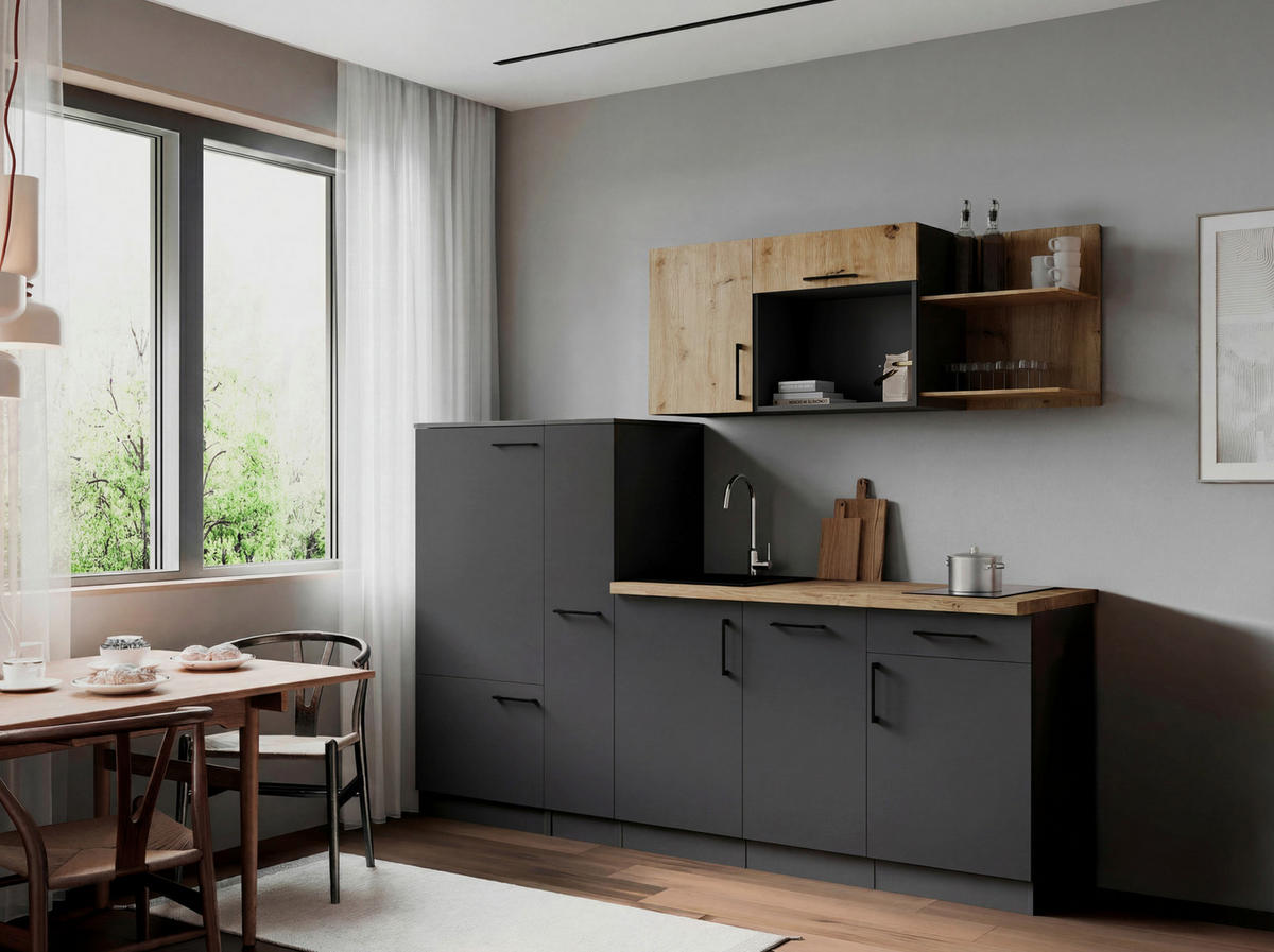 MODULKÖK 235 cm   i grå, ek Artisan  - grå/ek Artisan, Trend, metall/trämaterial (235cm) - Respekta