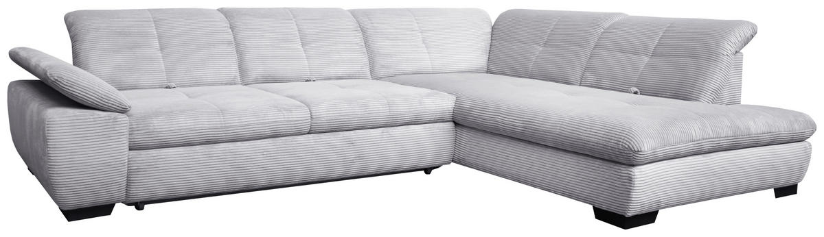 ECKSOFA in Cord Hellgrau  313/242 cm  - Hellgrau/Schwarz, Design, Textil/Metall (313/242cm) - Xora